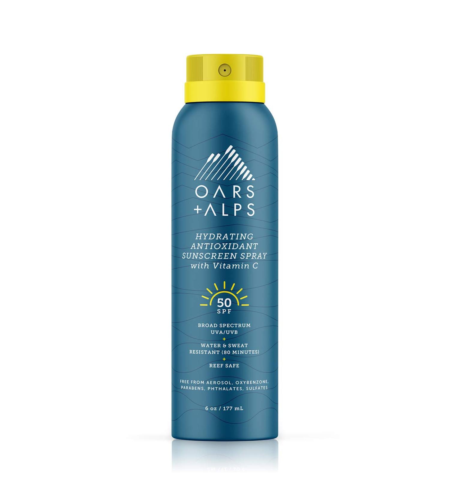Oars + Alps Hydrating SPF 50 Sunscreen Spray - 6 Oz | Vitamin C Infused | Water & Sweat Resistant - Buy Online on GoSupps.com