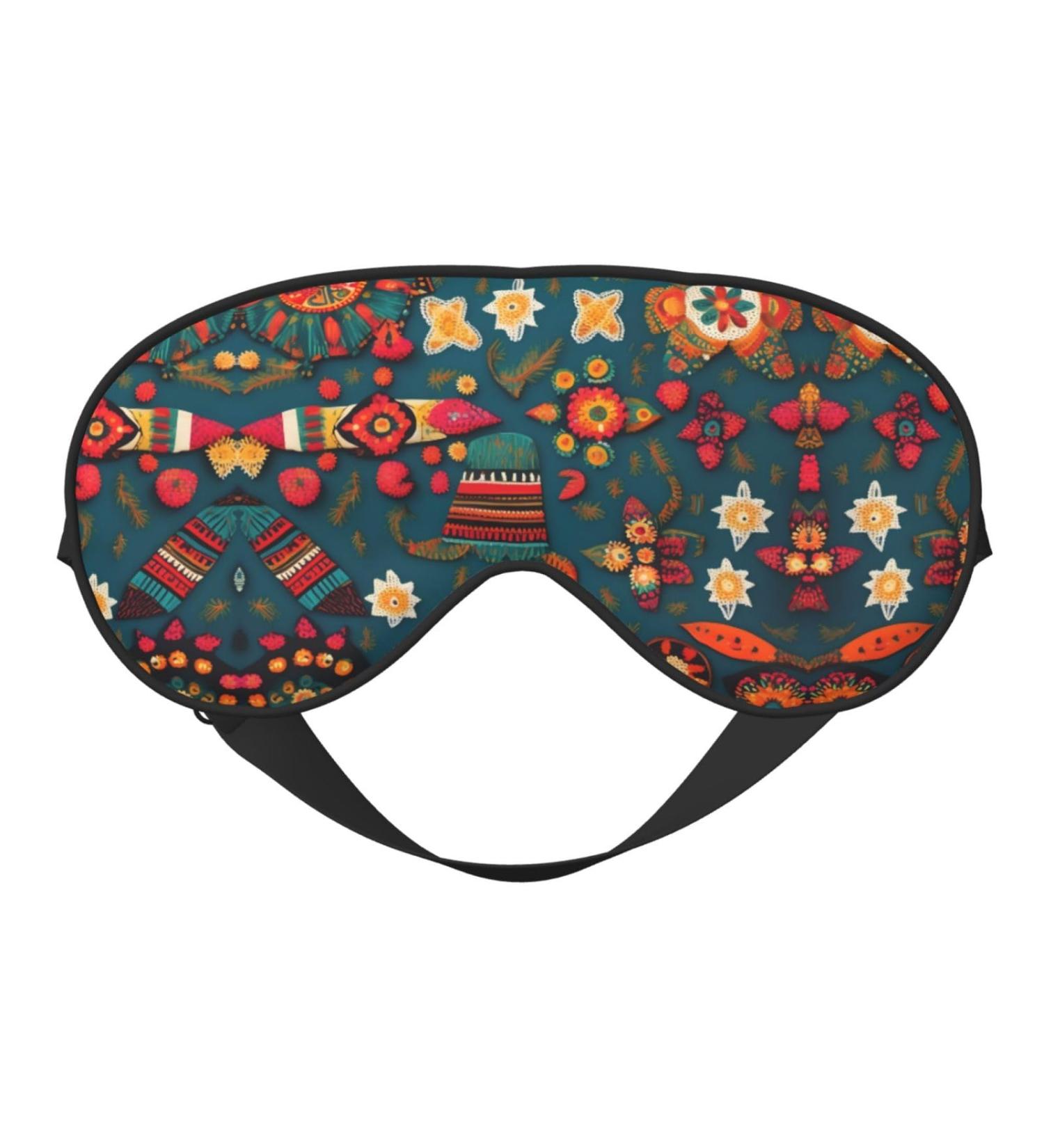 Mexican Folk Boho Print Unisex Sleep Mask - Double-Sided Eye Mask for Sound Sleep & Skin Care | Black - Buy Online on GoSupps.com