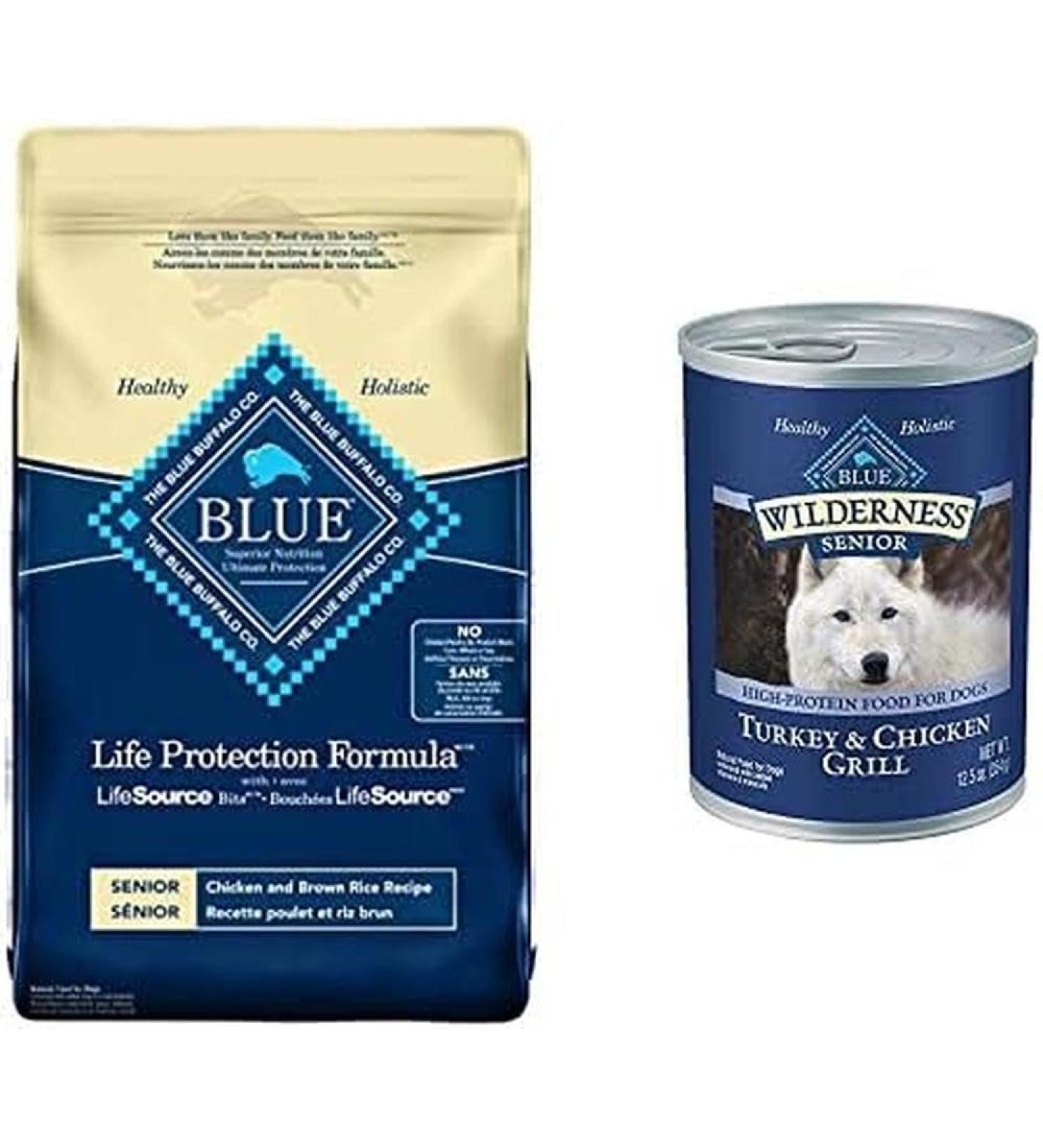 Blue Buffalo Life Protection Formula Natural Senior Dog Food Bundle Dry Dog Food and Wet Dog Food Chicken (24-lb Dry Food + 12.5oz cans 12ct)