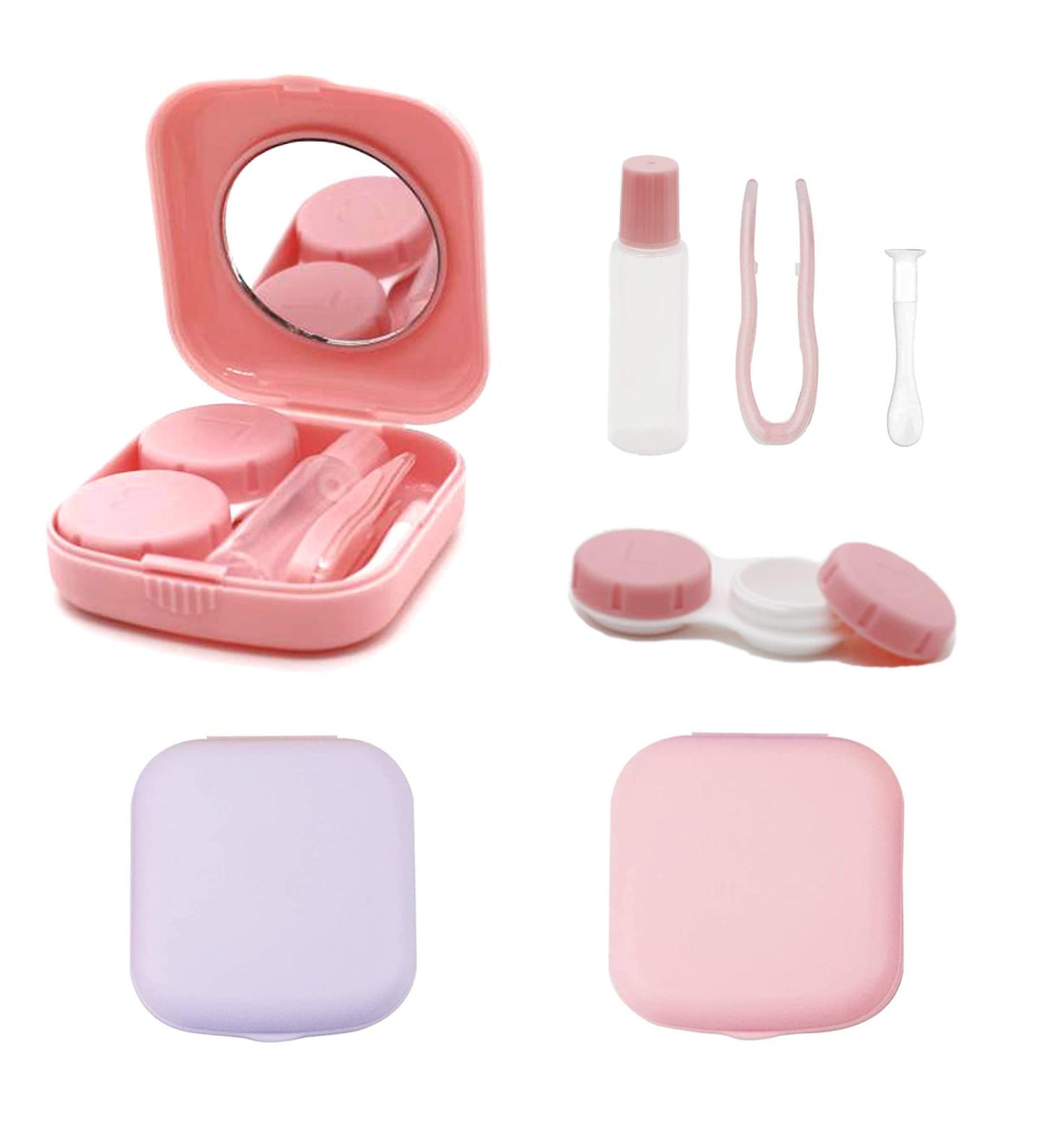 Leakage-Proof Contact Lens Container Set - 2 Pieces Travel Kit with Mirror | A-Rosa Purple - Buy Online on GoSupps.com