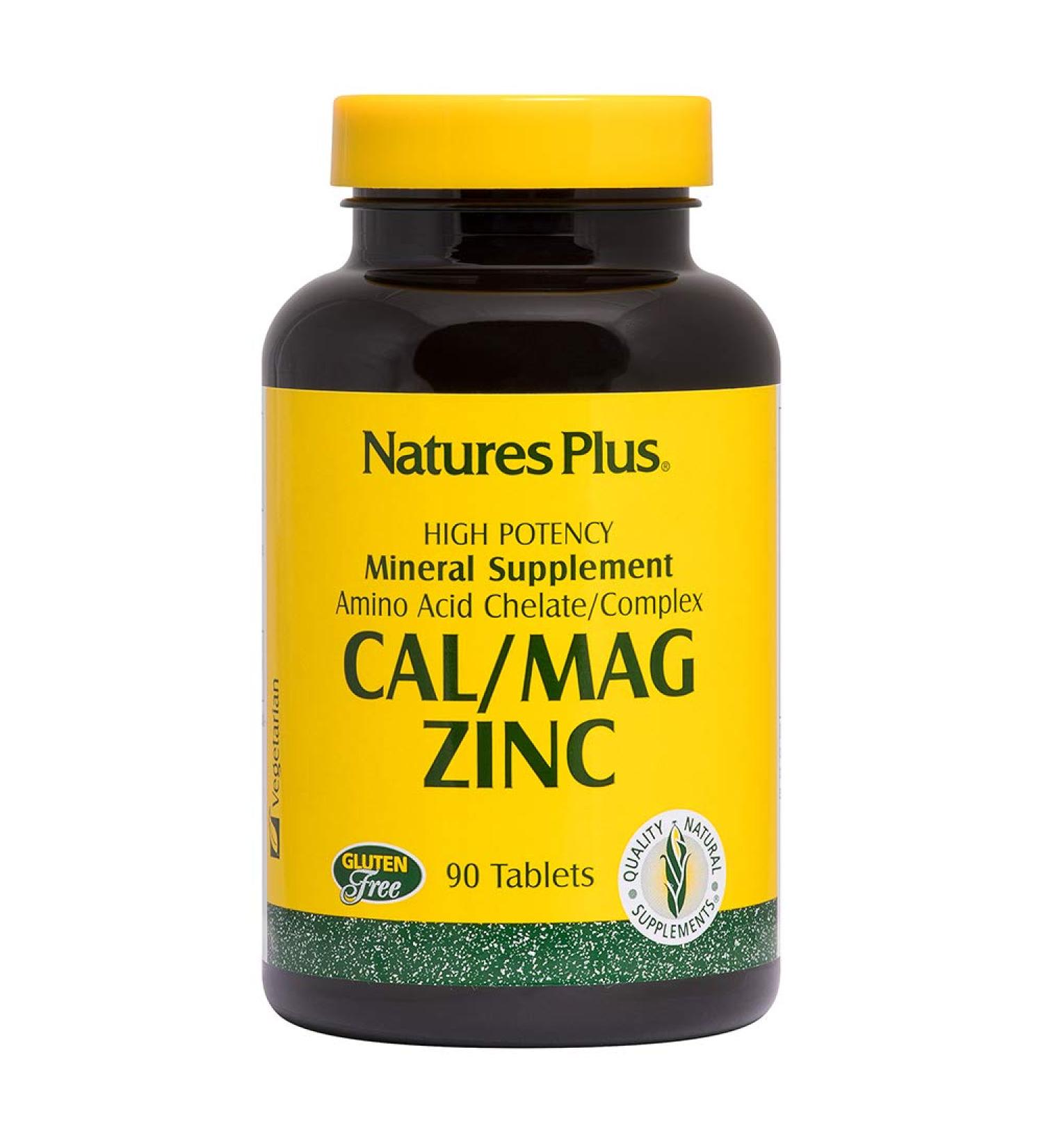 NaturesPlus Cal/Mag/Zinc Tablets - 1000mg Calcium, 500mg Magnesium, 75mg Zinc - 90 Vegetarian Tablets | Bone, Heart & Immune Support | Gluten-Free - 90 Count - Buy Online on GoSupps.com
