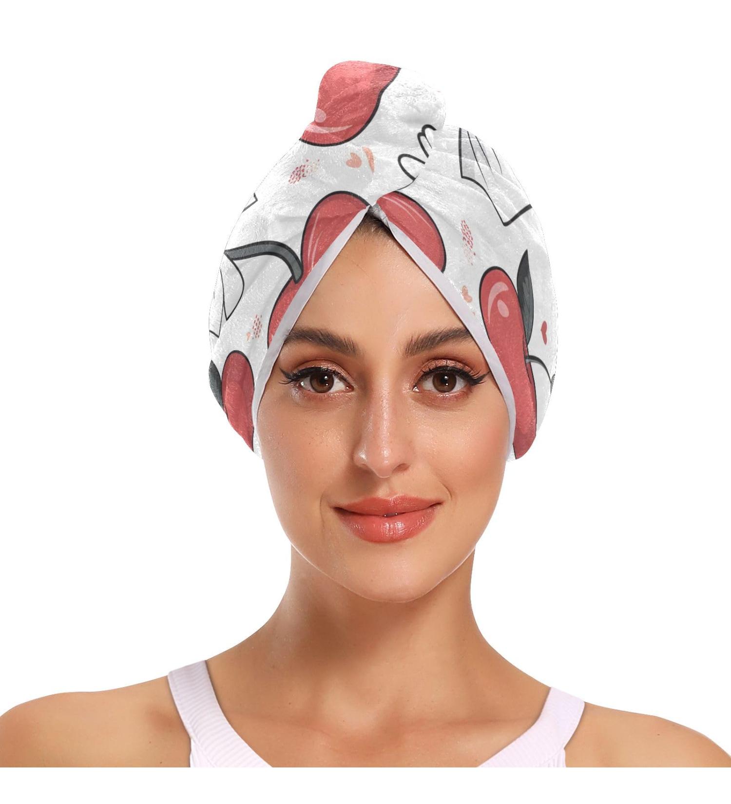 Red Cherry Bow & Daisy Flower Hair Towels - Super Absorbent Quick Dry 2 Pack | Hair Turbans for Women & Girls - Buy Online on GoSupps.com