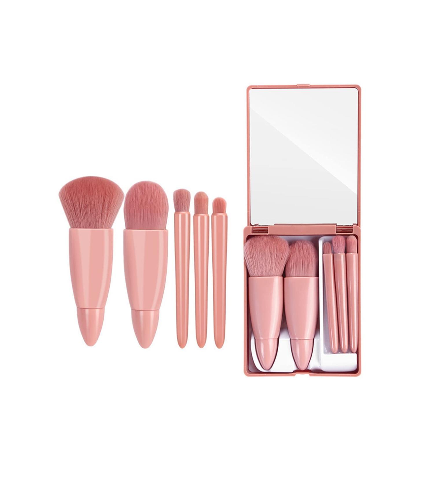 MJ JOMAY Mini Makeup Brush Set with Mirror - Professional Travel Set for Face, Eyebrow, Blush, and Lip Gloss - Pink - Buy Online on GoSupps.com