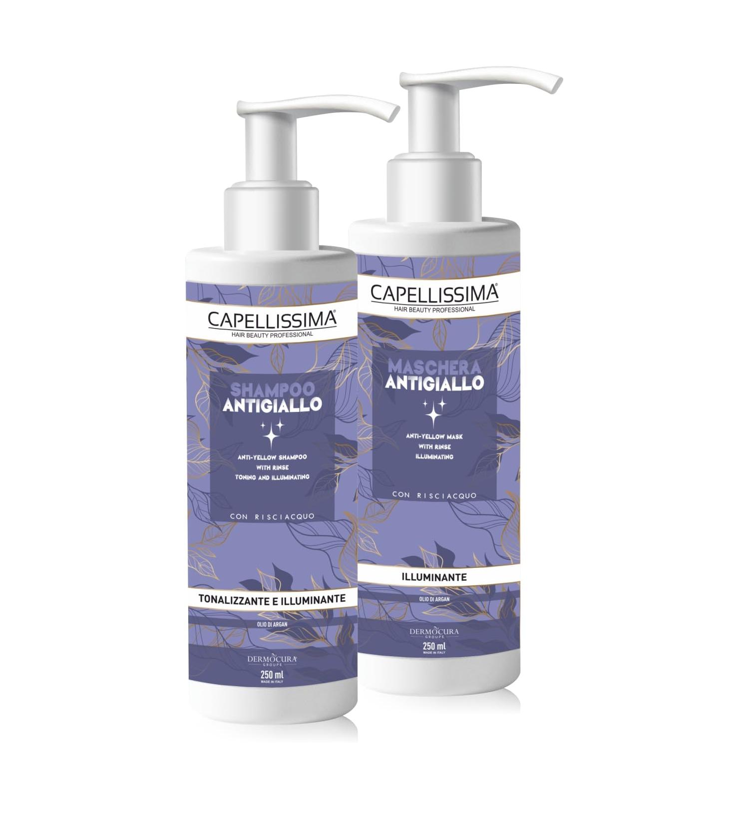 DERMOCURA Capellissima Professional antigel set effective antiyellow shampoo 250 ml and antiyellow mask 250 ml removes yellow and restores a natural effect for white or treated hair - Buy Online on GoSupps.com