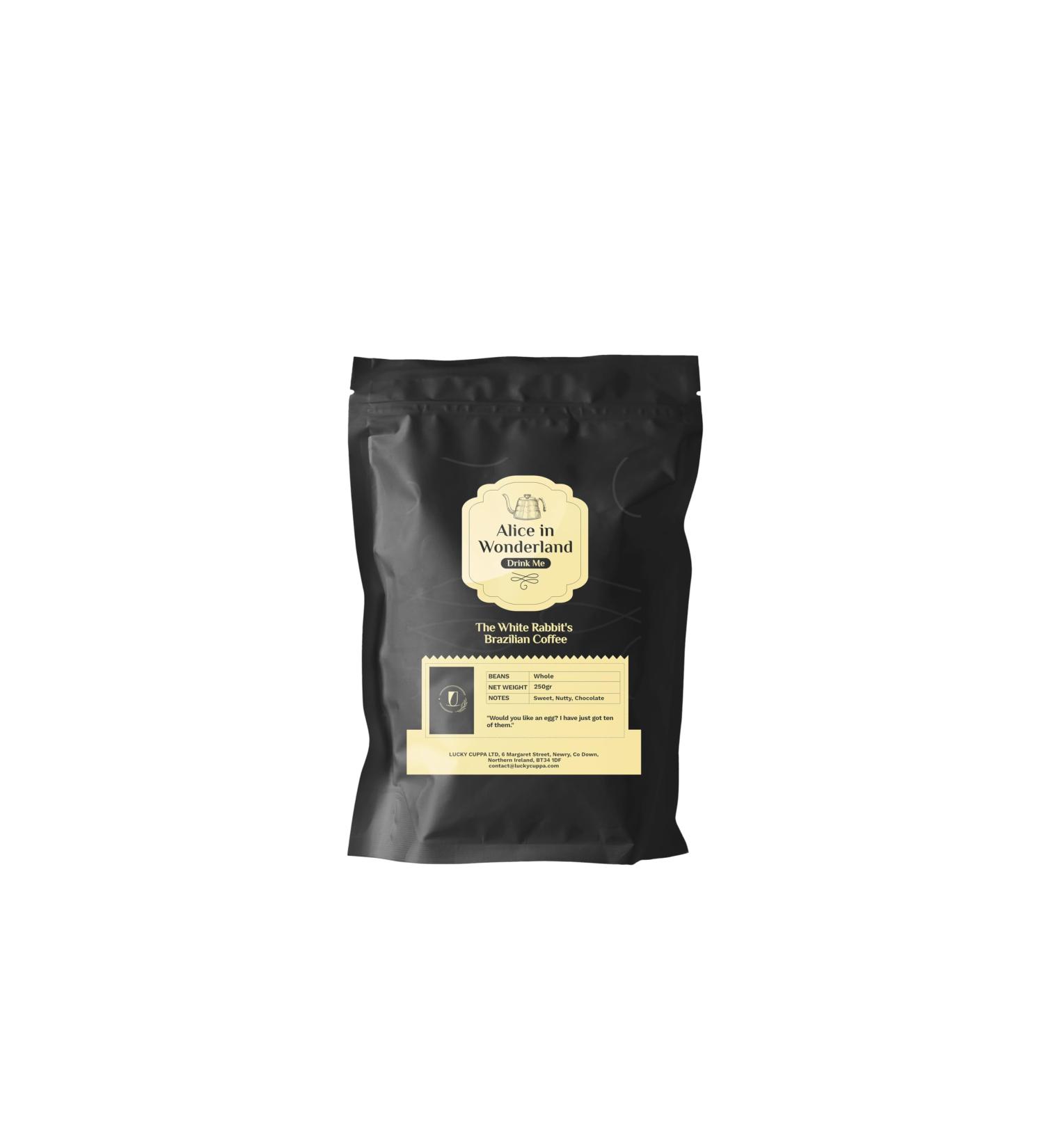 Lucky Cuppa's "Drink Me Potion" White Rabbit's Brazilian Coffee Beans - Light Roast Whole Coffee Beans - Alice in Wonderland Gifts for Coffee Lovers - Coffee Beans 250g - Buy Online on GoSupps.com