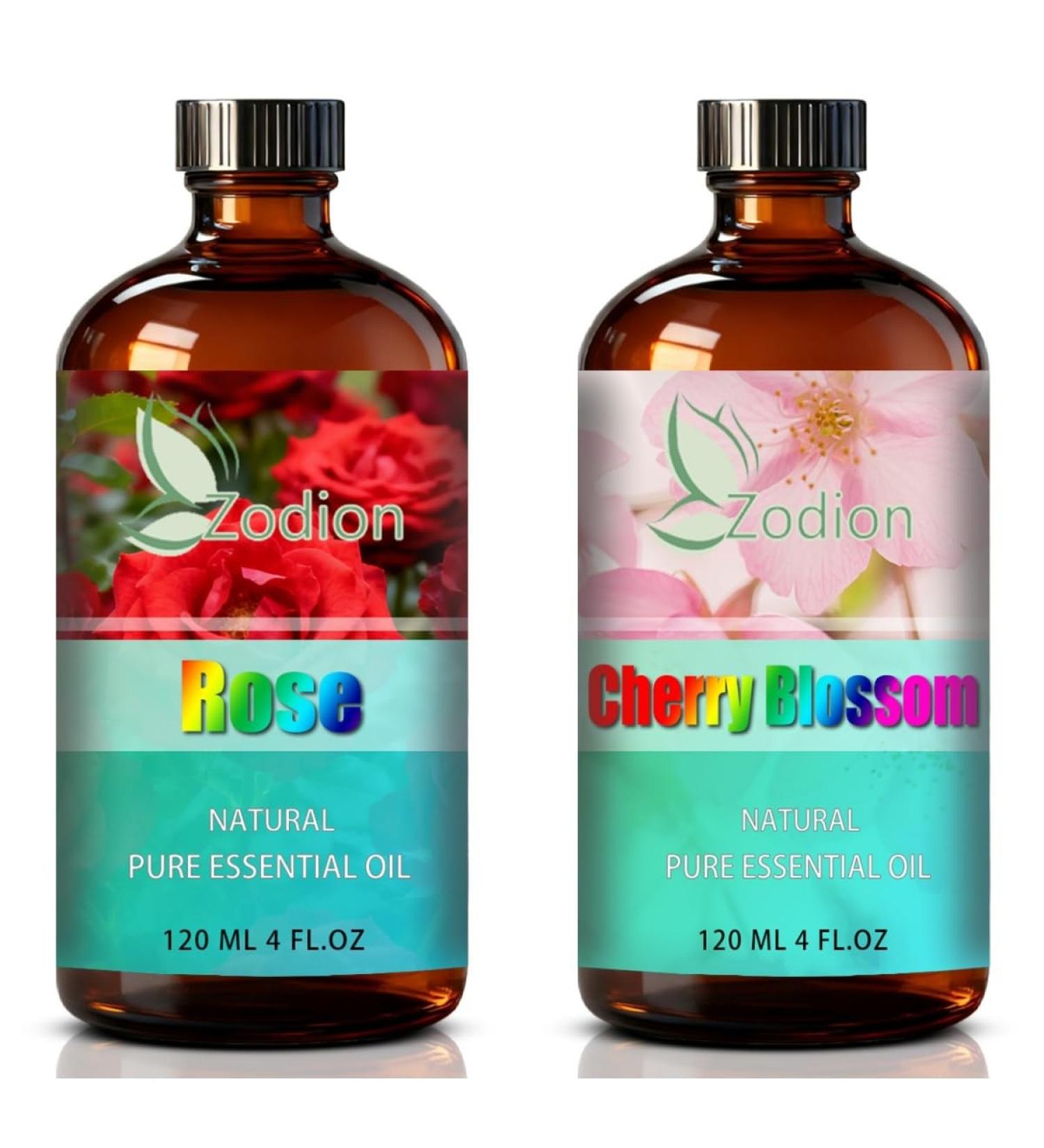 Cherry Blossom Essential Oil 4 Fl Oz and Rose Essential Oil 4 Fl Oz - Cherry Blossom & Rose Oil for Diffuser Aromatherapy Home Fragrance Skin & Hair Care DIY Candle & Soap Making Yoga - Buy Online on GoSupps.com
