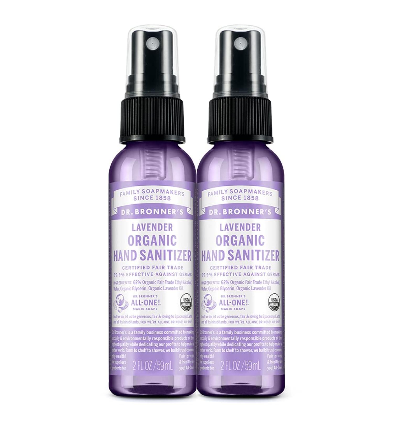 Dr. Bronner's Organic Lavender Hand Sanitizer Spray 2oz 2-Pack - Cleanses, Sanitizes & Moisturizes without Harsh Chemicals - Buy Online on GoSupps.com