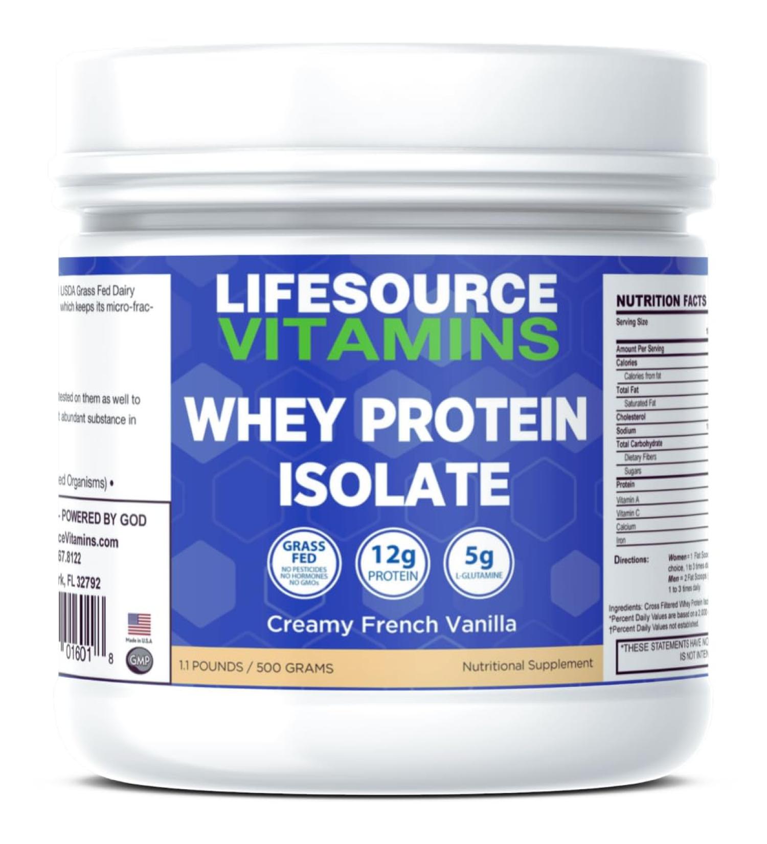 LifeSource Vitamins 1.1 lb Grass Fed Whey Protein Isolate - Creamy French Vanilla w/Stevia - Buy Online on GoSupps.com
