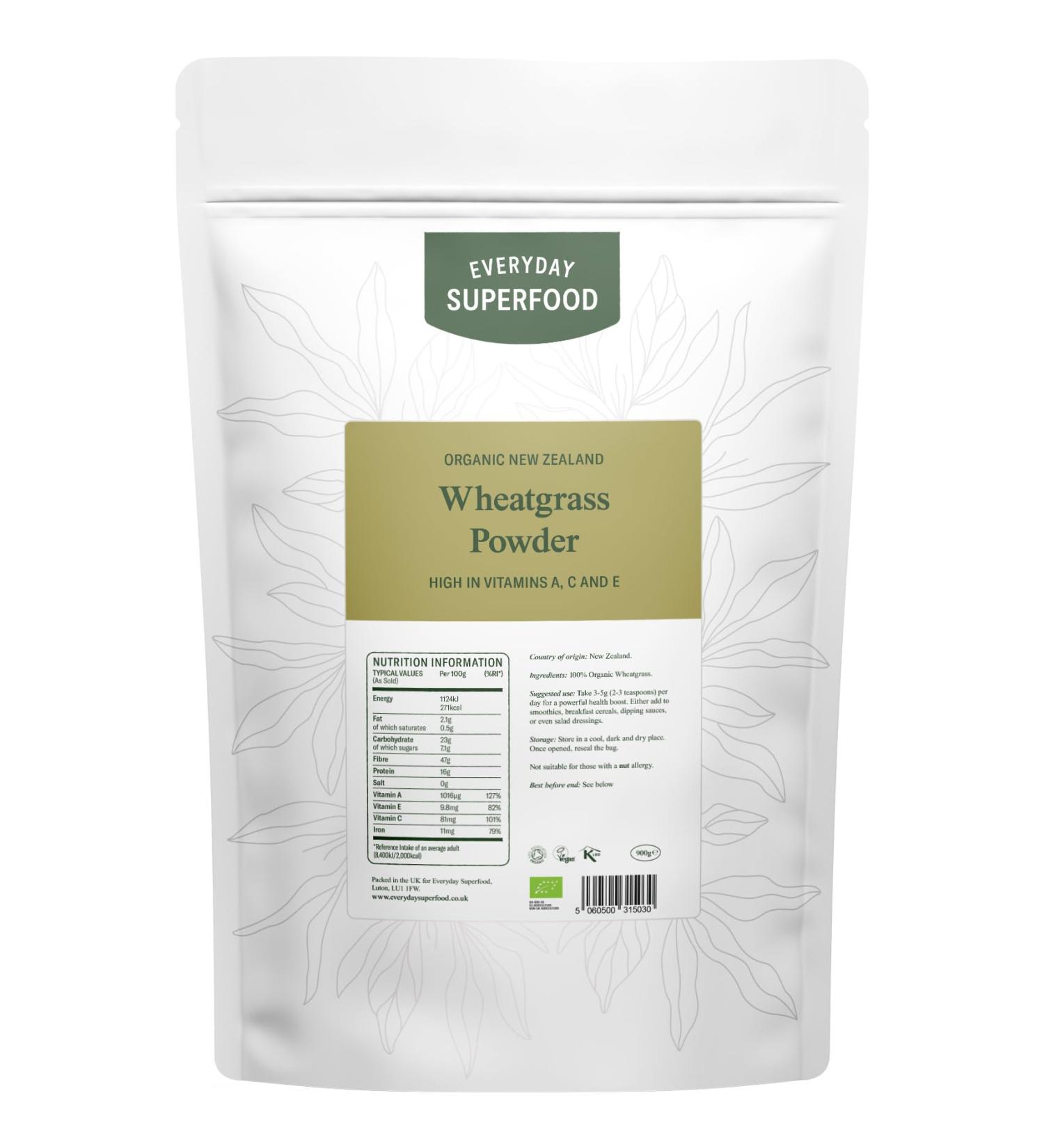 Everyday Superfood Organic New Zealand Wheatgrass Powder High Vitamins Perfect in Juice and Smoothies (900g) 900 g (Pack of 1)