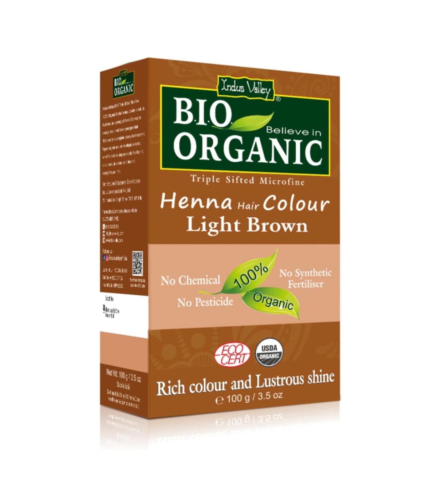 Henna Hair Dye Light Brown 100% Bio Organic Triple Sifted Microfine Powder (Product Box May Differ From Image ECO Cert & USDA Organic) - Buy Online on GoSupps.com