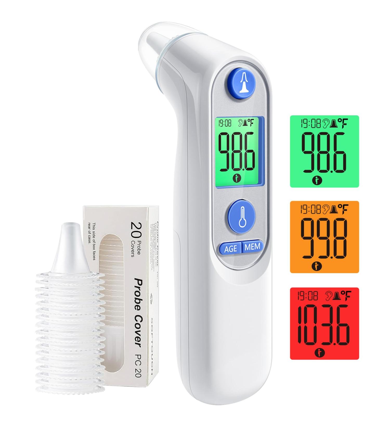 Buy Digital Ear Thermometer for Kids & Adults | High Accuracy Fast 1s Results 3-Color Coded 30 Memory Recall & 21 Disposable Probe Covers - Buy Online on GoSupps.com