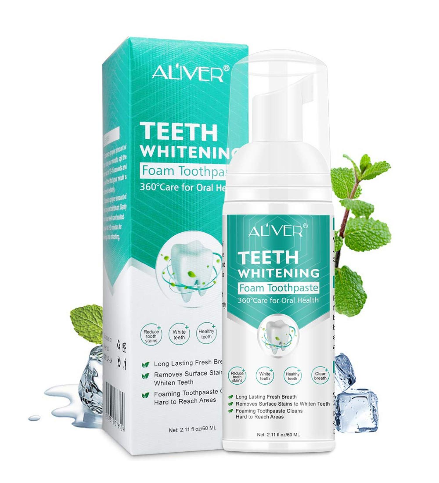 Teeth Whitening Cleansing Foam 60ml | Baking Soda Intensive Stain Removal | Travel-Friendly Oral Care Replacement - Buy Online on GoSupps.com