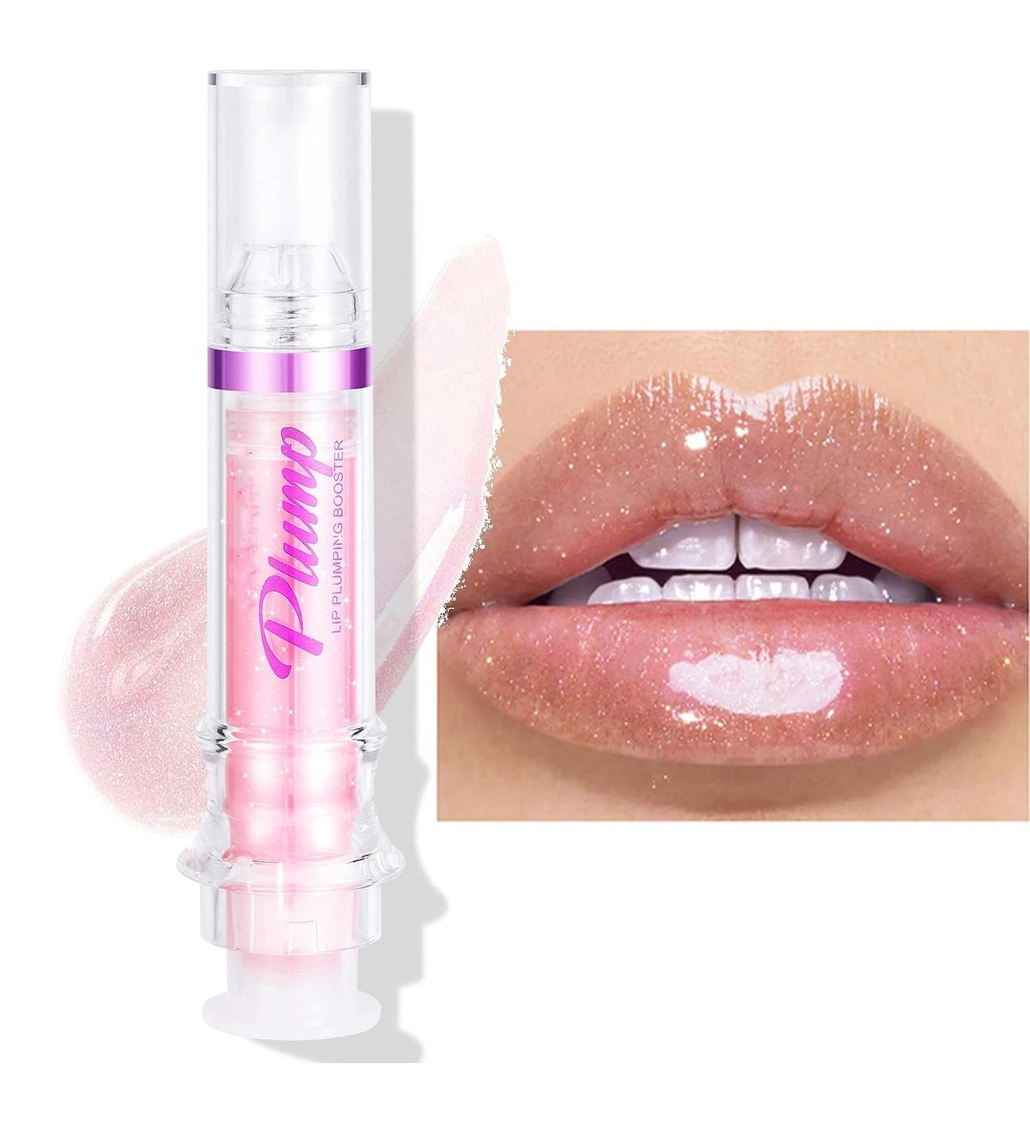 Lip Plumping Lip Gloss - Needle Tube Shape Long Lasting Nourishing Lip Care Transparent or Shimmer Finish Slightly Spicy Lip Glow Oil (Color 02) - Buy Internationally - Buy Online on GoSupps.com