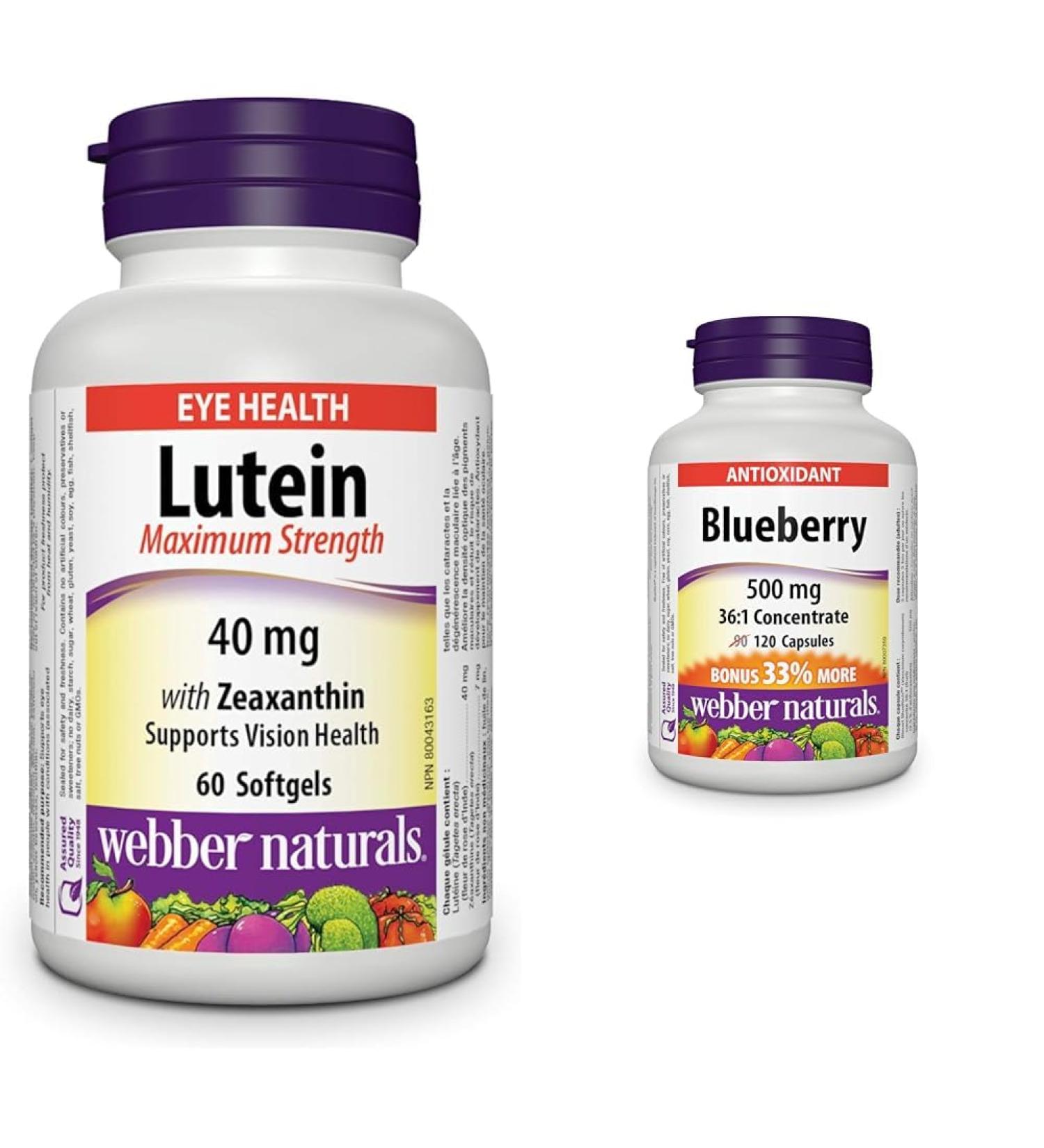 Webber Naturals Lutein 40 mg with Zeaxanthin Maximum Strength 60 Softgels Supports Eye Health & Blueberry 120 Capsules Antioxidant Spport Nutritional Supplement + Blueberry - Buy Online on GoSupps.com