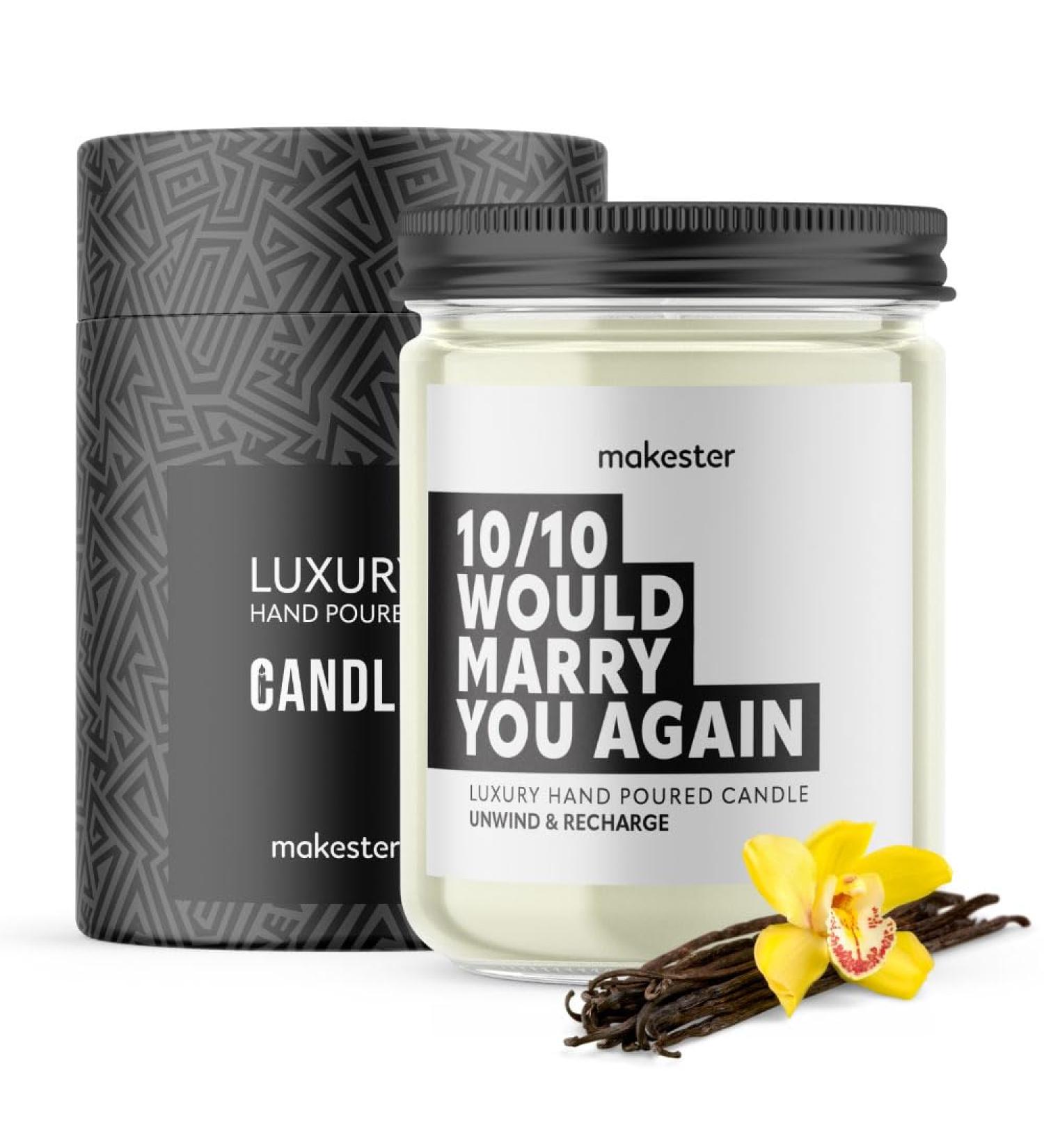 Anniversary Candle - 220g Soy Wax with Madagascan Vanilla Jasmine & Sugared Almond - Perfect Gift for Wedding Anniversary - Makester Funny Candles - Buy Online on GoSupps.com