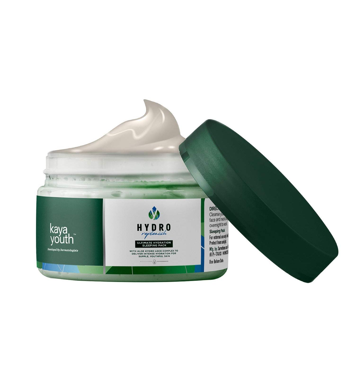Kaya Youth Hydro Replenish Ultimate Hydration Night Cream Overnight Leave On Sleeping Pack Enriched with Pure Aloe Vera Gel for 24 hours Hydrated Skin Overnight Hydration for a Morning Glow 45 gm - Buy Online on GoSupps.com