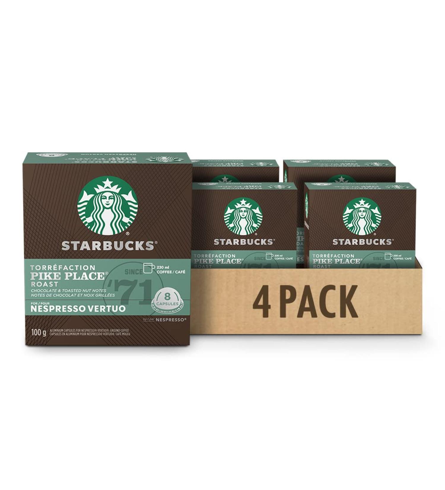 Starbucks By Nespresso Pike Place Roast Coffee Pods Medium Roast Nespresso Vertuo Line Compatible Capsules 4 X 8 Coffee Pods 32 Count - Buy Online on GoSupps.com