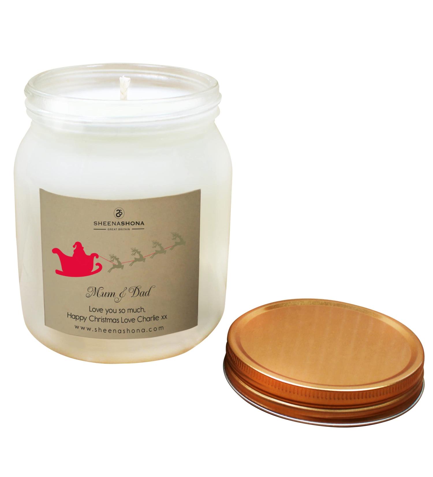 Christmas Personalised Mum & Dad SOYA Wax Large Honey Jar Candle (Spiced Cinnamon & Apple) - Buy Online on GoSupps.com