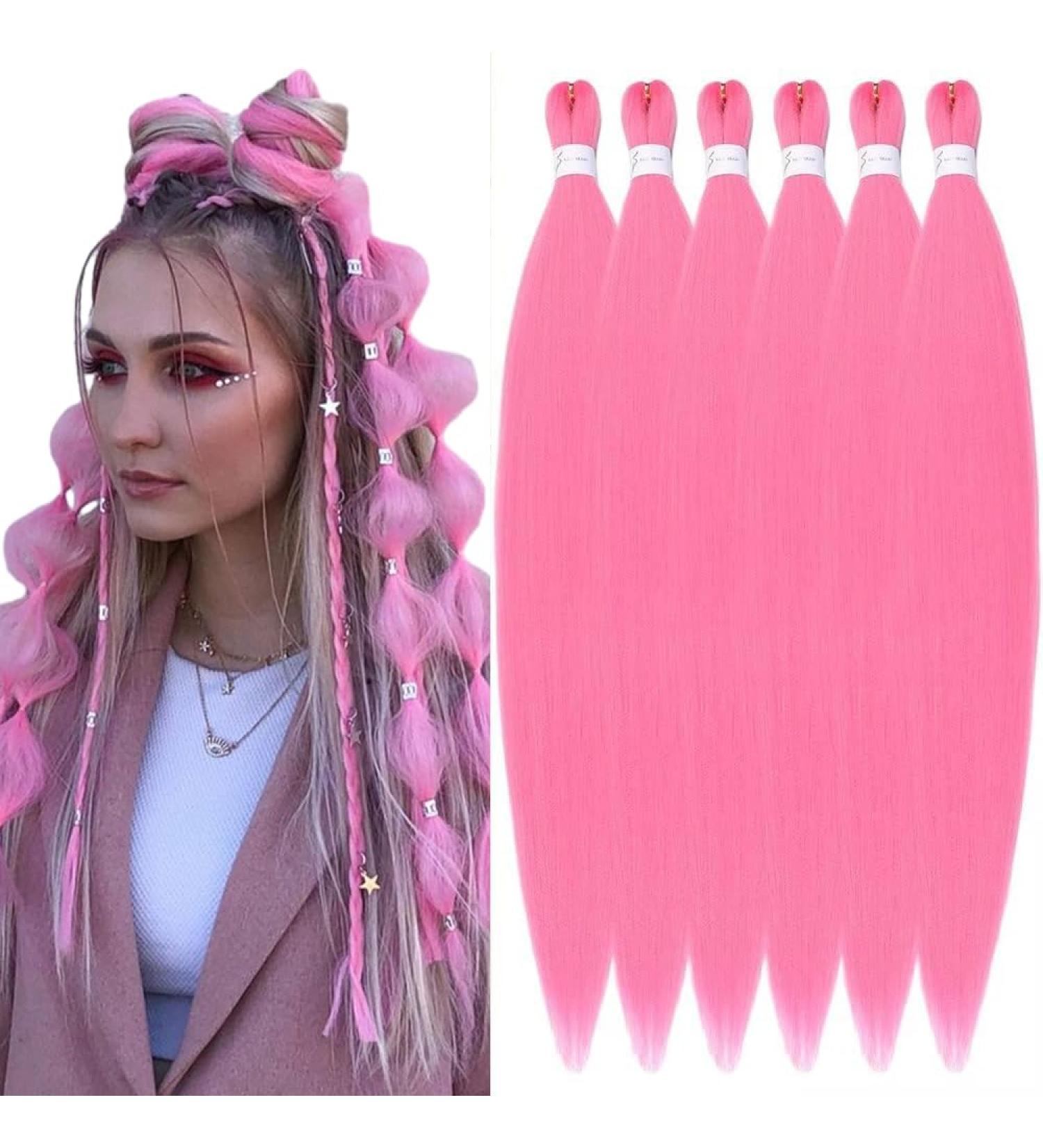 YDDM 26 Inch Pre-Stretched Braiding Hair Extensions - 6 Packs Pink Jumbo Braids for Art Hair Styling - Buy Online on GoSupps.com