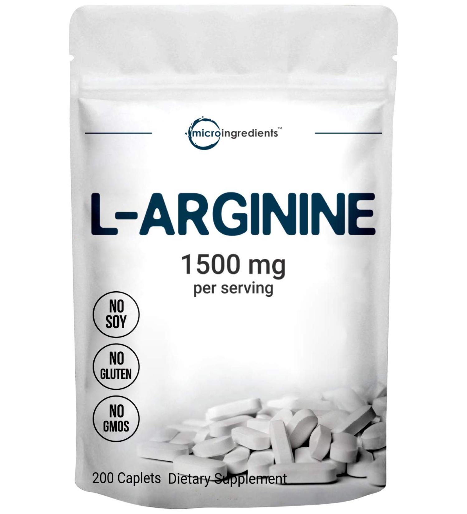 Micro Ingredients L Arginine 1500mg Caplet Supplement - 200 Count Pack for Muscle Growth & Energy - Non-GMO Nitric Oxide Booster for Vascularity - Unflavored - Buy Online on GoSupps.com