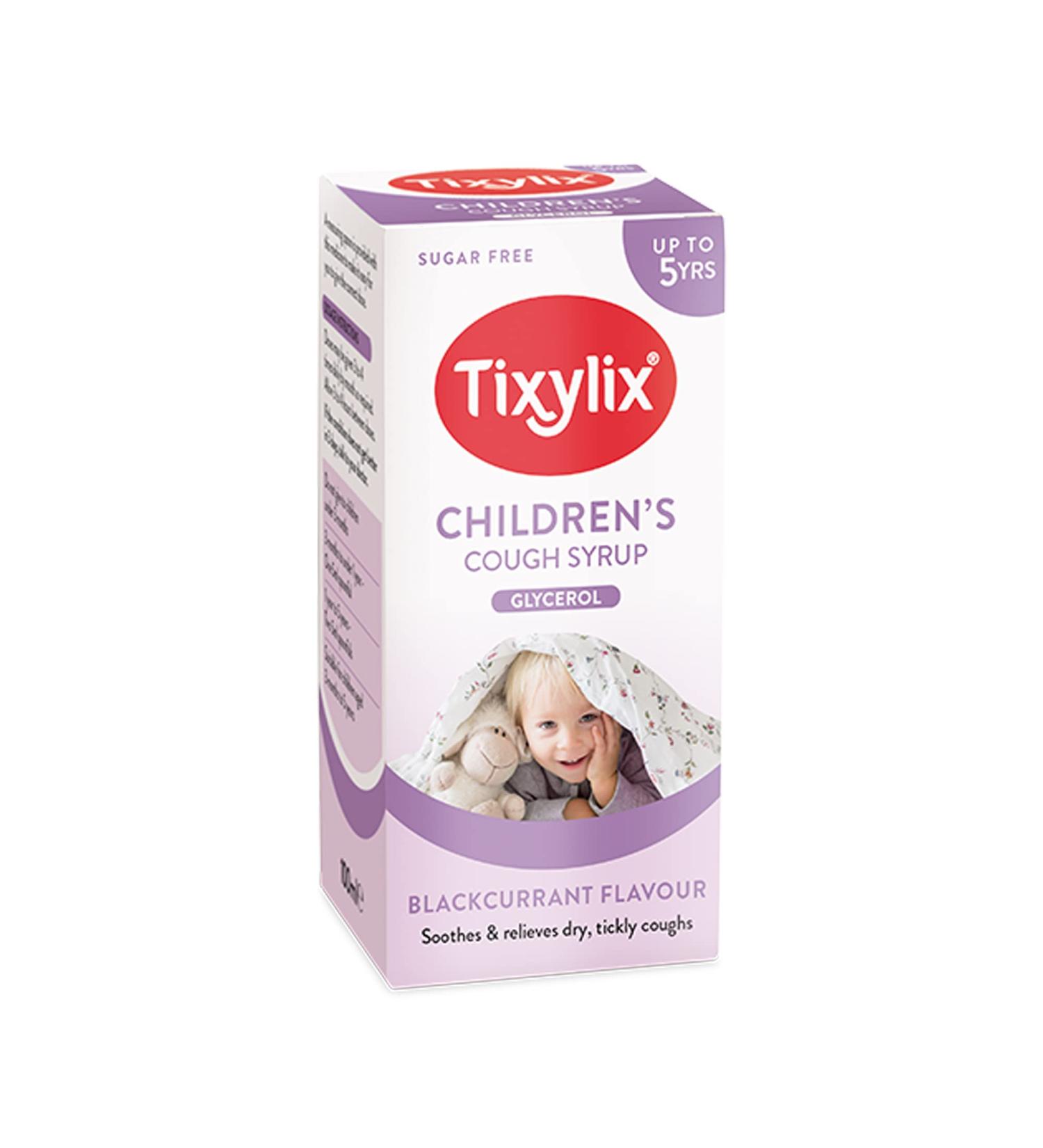 Tixylix Children's Blackcurrant Dry and Tickly Cough Syrup 100ml - Sugar-Free, Vegetarian-Friendly Formula for Ages 3 months to 5 years - Buy Online on GoSupps.com