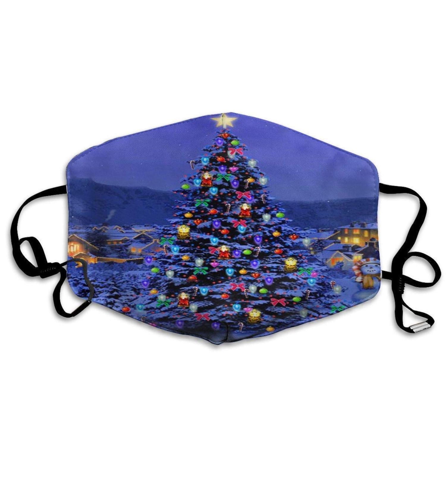 Breathable premium facial protection cover Merry Christmas tree snowman.