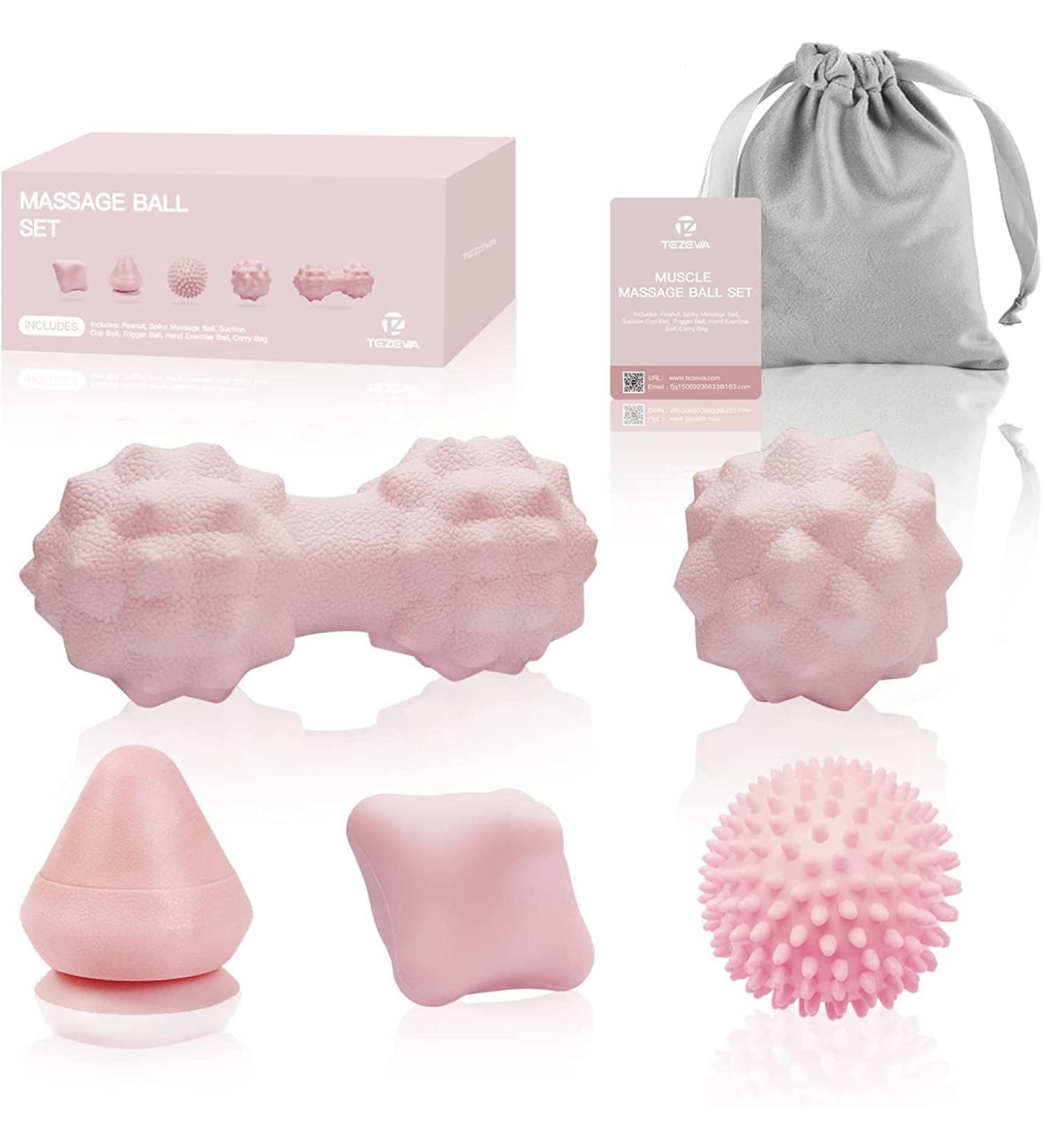 Tezewa Fascienball Massage Ball Set - 5 Premium Balls for Stress Relief & Muscle Relaxation | Peanut Spiky Lacrosse & Acupoint Massage Balls - Buy Online on GoSupps.com
