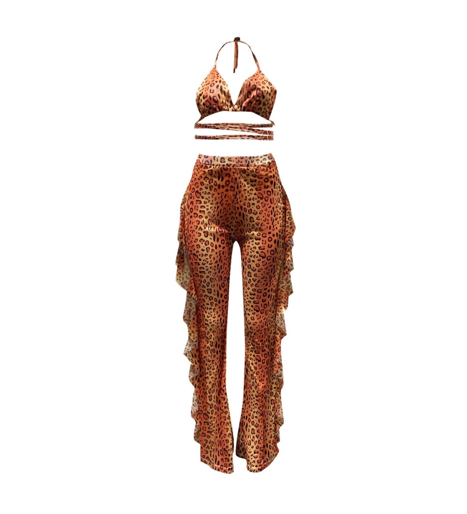 Women's 2-Piece Sweatpants Suit Set | Ruffle Crop Top & Long Pants Jumpsuit Outfit | Orange, Medium - Buy Online on GoSupps.com