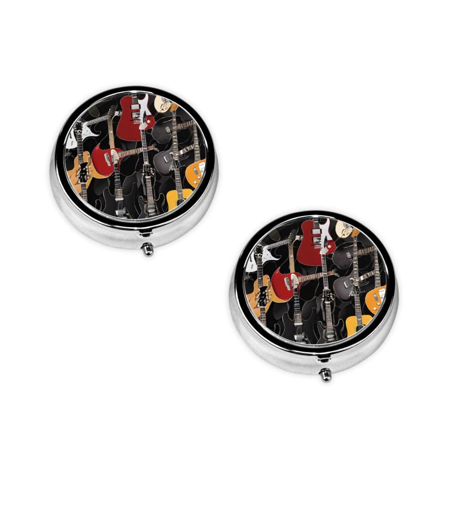 Colorful Guitars Mini Round Pill Box | 3 Compartment Travel Medicine Organizer | Portable Pocket & Office Use - Buy Online on GoSupps.com