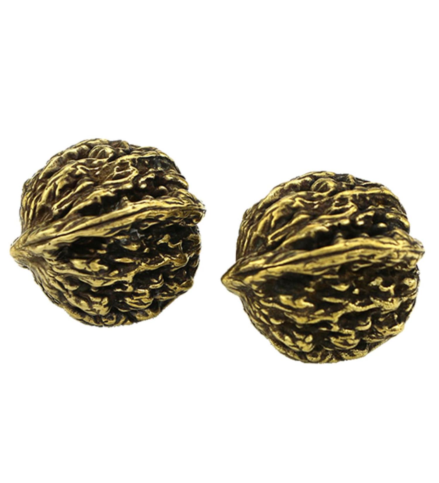 Frcolor Copper Walnut Hand Massage Balls - Deep Tissue Foot Massage Device | Retro Chinese Wenwan Handicraft - 3.5x3cm Golden - Buy Online on GoSupps.com