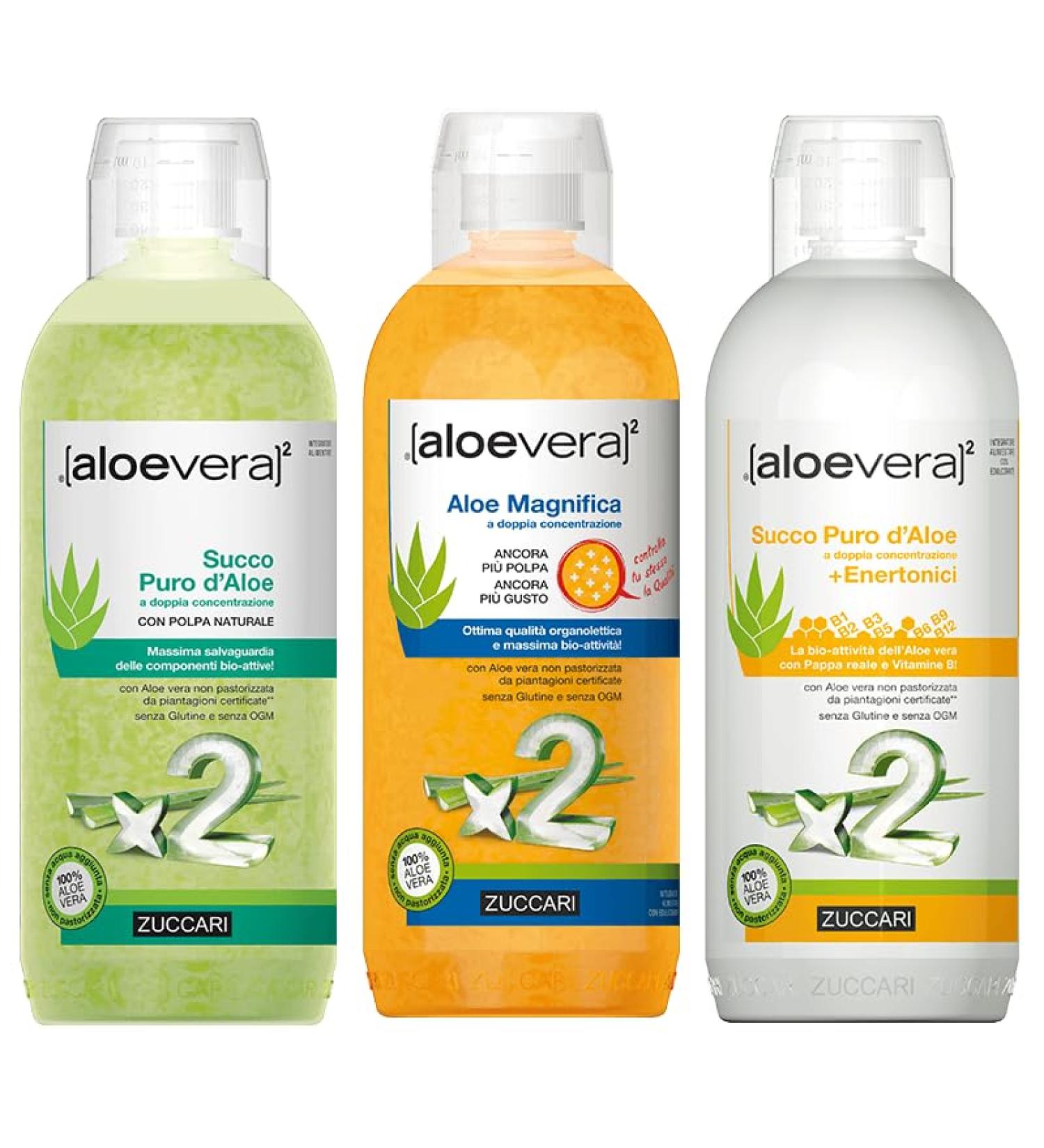 Zuccari Aloe Vera Juice 3 Packs of 1000 ml Pure + Beautiful + Energetic