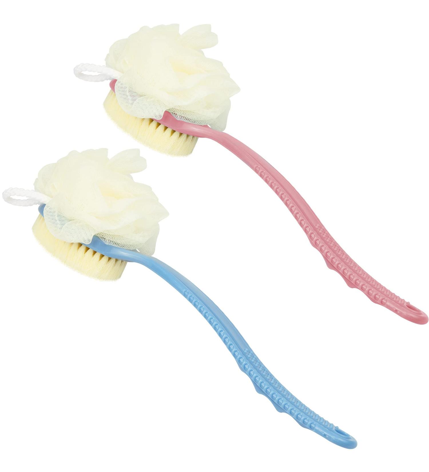 EAONE 2 Pack Back Scrubber - Exfoliating Shower Brush Set with Long Handle, Loofah & Bristles for Men & Women - Blue & Pink - Buy Online on GoSupps.com