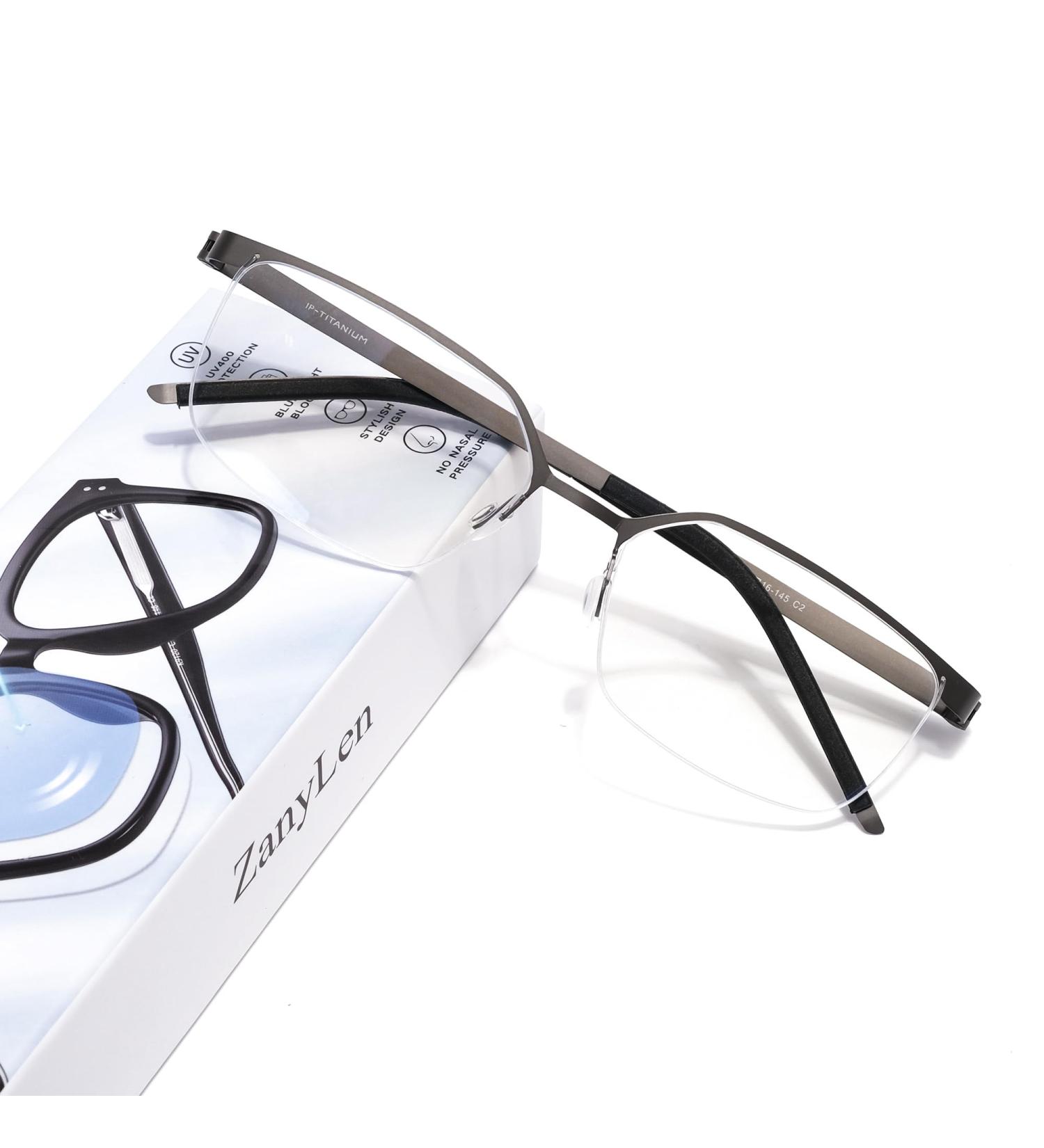 Superlight Titanium Blue Light Blocking Glasses | Stylish Semi-Rimless Rectangle Eyeglasses for Gaming & Computer Use (Gunmetal) - International Shipping Available - Buy Online on GoSupps.com