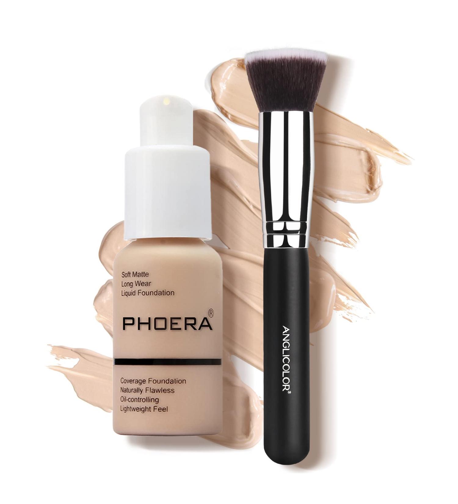 PHOERA 30ml Liquid Foundation Set | Full Coverage Matte Oil Control Concealer | Includes Foundation Brush | Soft Matte Finish | 24HR Wear | Shade 102 - Buy Online on GoSupps.com
