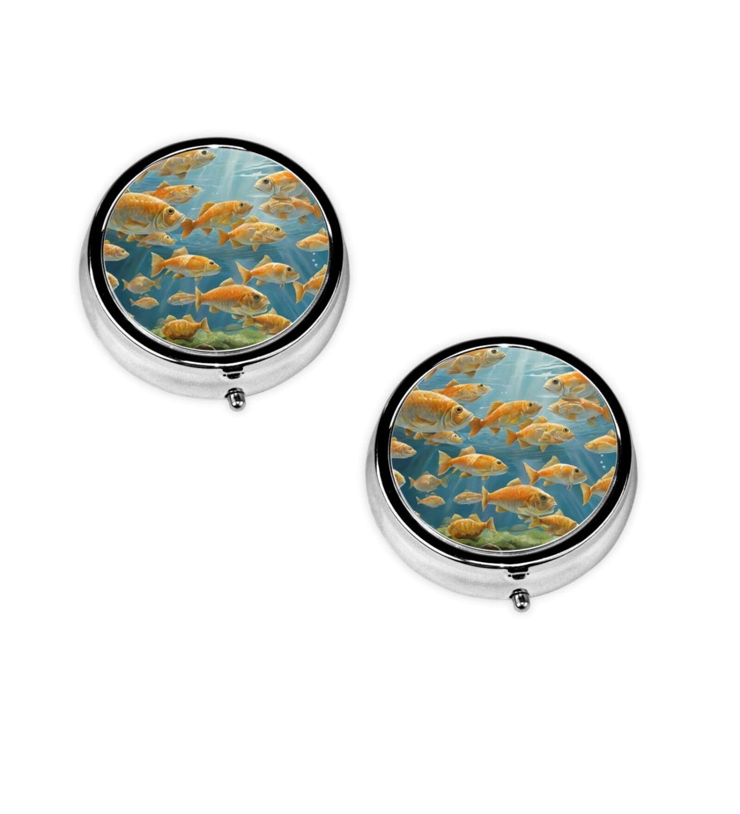Fishing Lake Fishermen Printed Mini Round Pill Box | 3 Compartment Medicine Organizer | Travel Pill Case for Home & Office - Buy Online on GoSupps.com