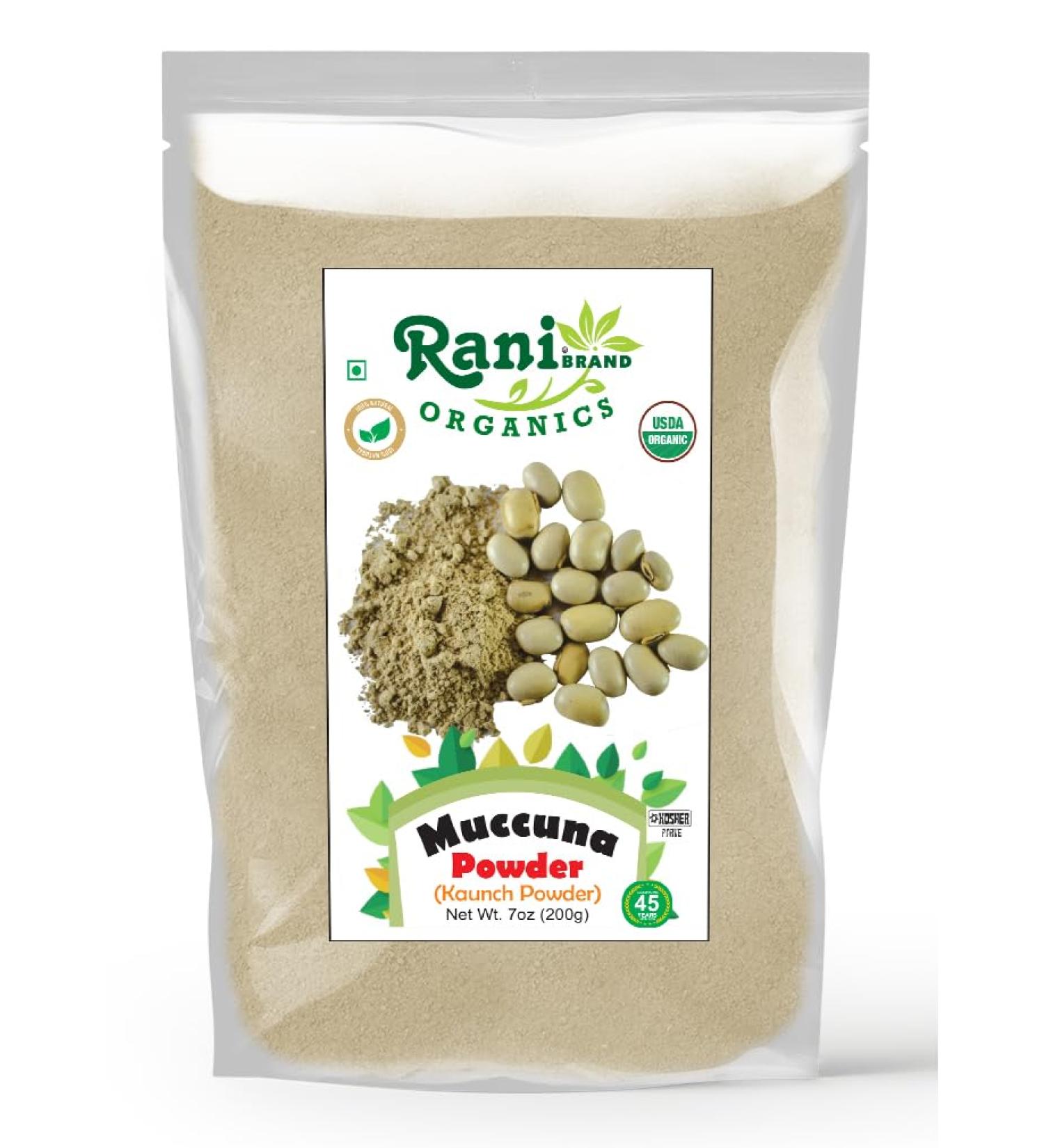 Rani Organic Mucuna Powder (Kaunch Powder) 7oz (200g) All Natural | No Color | Gluten Friendly | Vegan | Non-GMO | Kosher | No Salt or fillers | Indian Origin | USDA Organic Certified ORGANIC (BAG) 7 Ounce (Pack of 1) - Buy Online on GoSupps.com