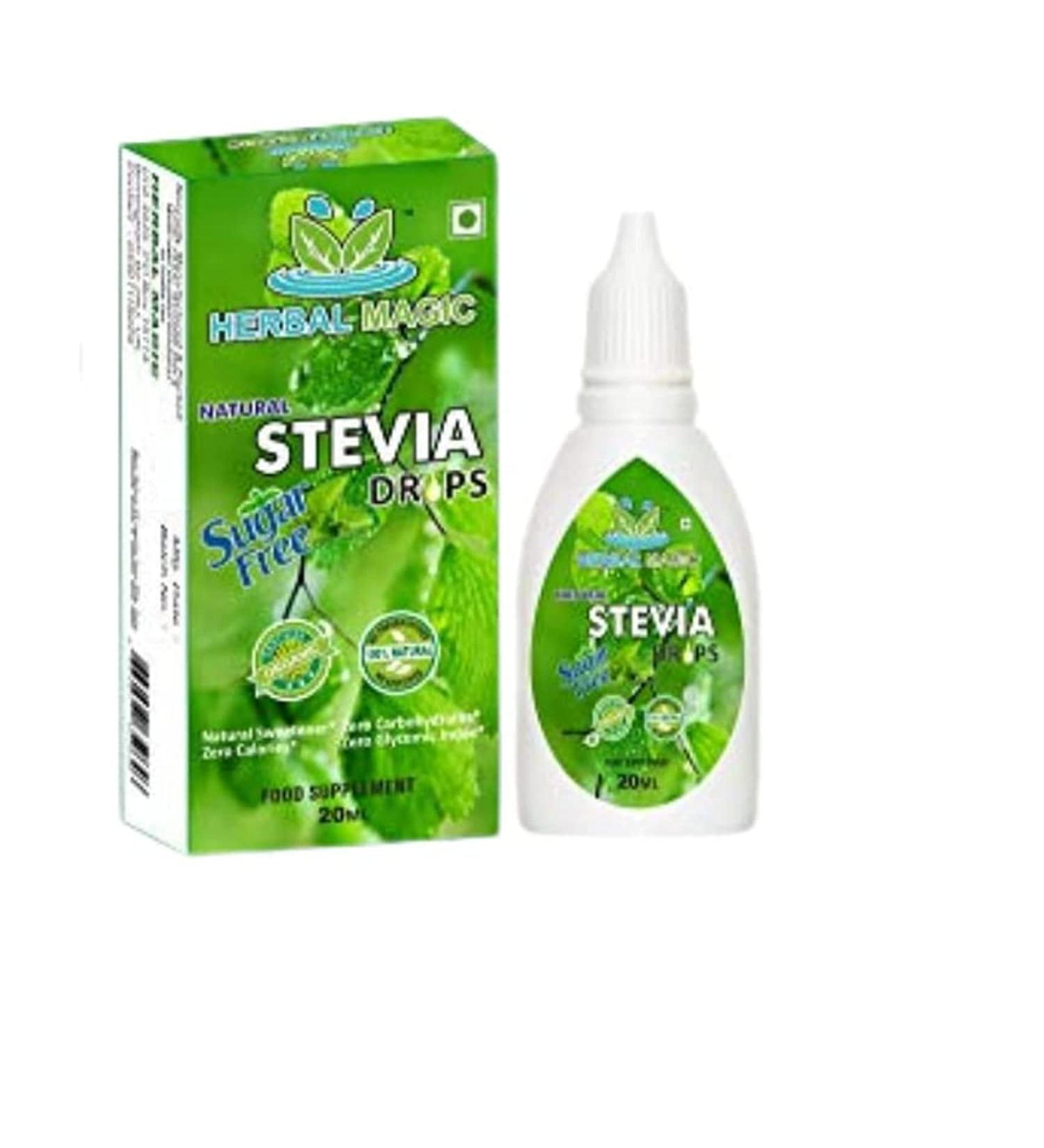 Herbal Magic's Pure & Natural Liquid Stevia Drops Sweetener - Free from PRESERVATIVES/ADDITIVES - 20ml - Buy Online on GoSupps.com