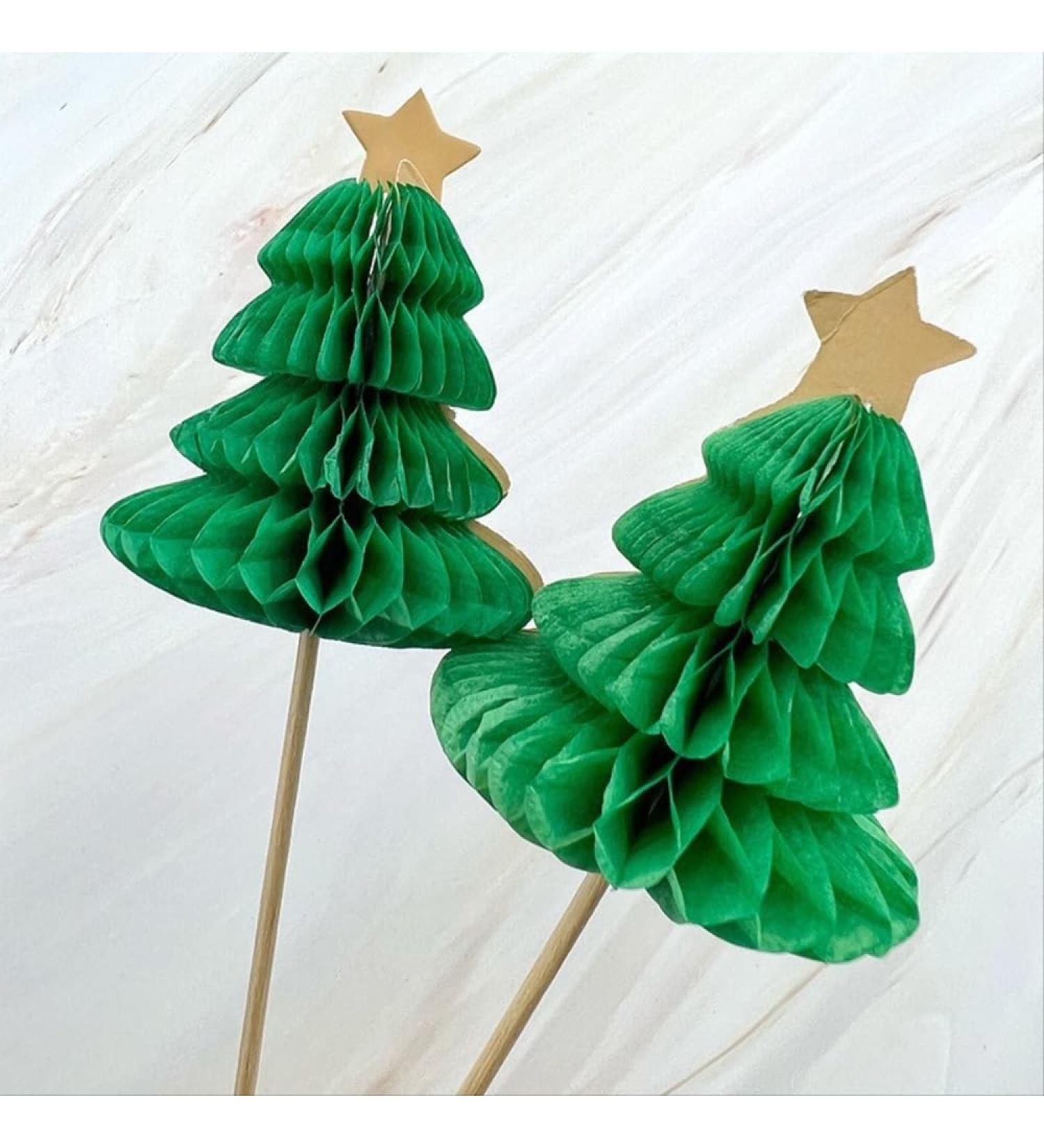 E-ASUM 12 Pack 3D Christmas Tree Cupcake Toppers Foldable Merry Christmas Tree Star Cupcake Picks for Winter Merry Christmas Theme New Year Holiday Party Decorations - Buy Online on GoSupps.com