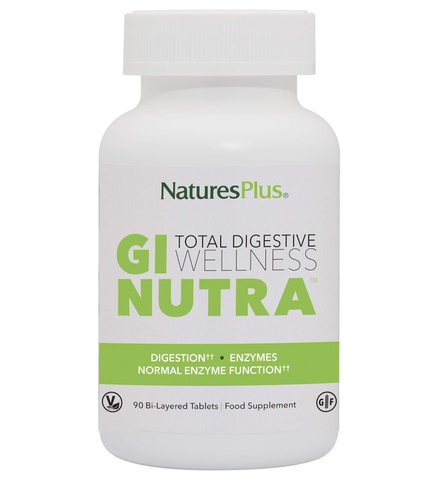 NaturesPlus GI Nutra Supplement - Probiotics, Prebiotics, Enzymes for Digestive Health - Vegetarian, Gluten Free - 90 Tablets - Buy Online on GoSupps.com