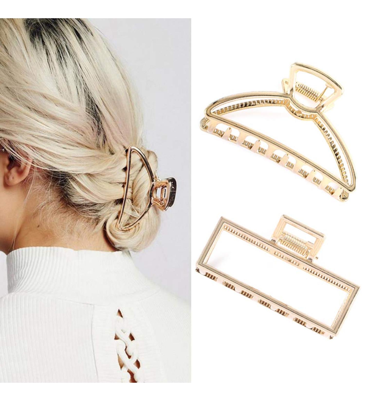 Gold Geometric Hair Claw Clips - 2 PCS | Non-Slip Medium Hair Accessories for Women and Girls - Buy Online on GoSupps.com