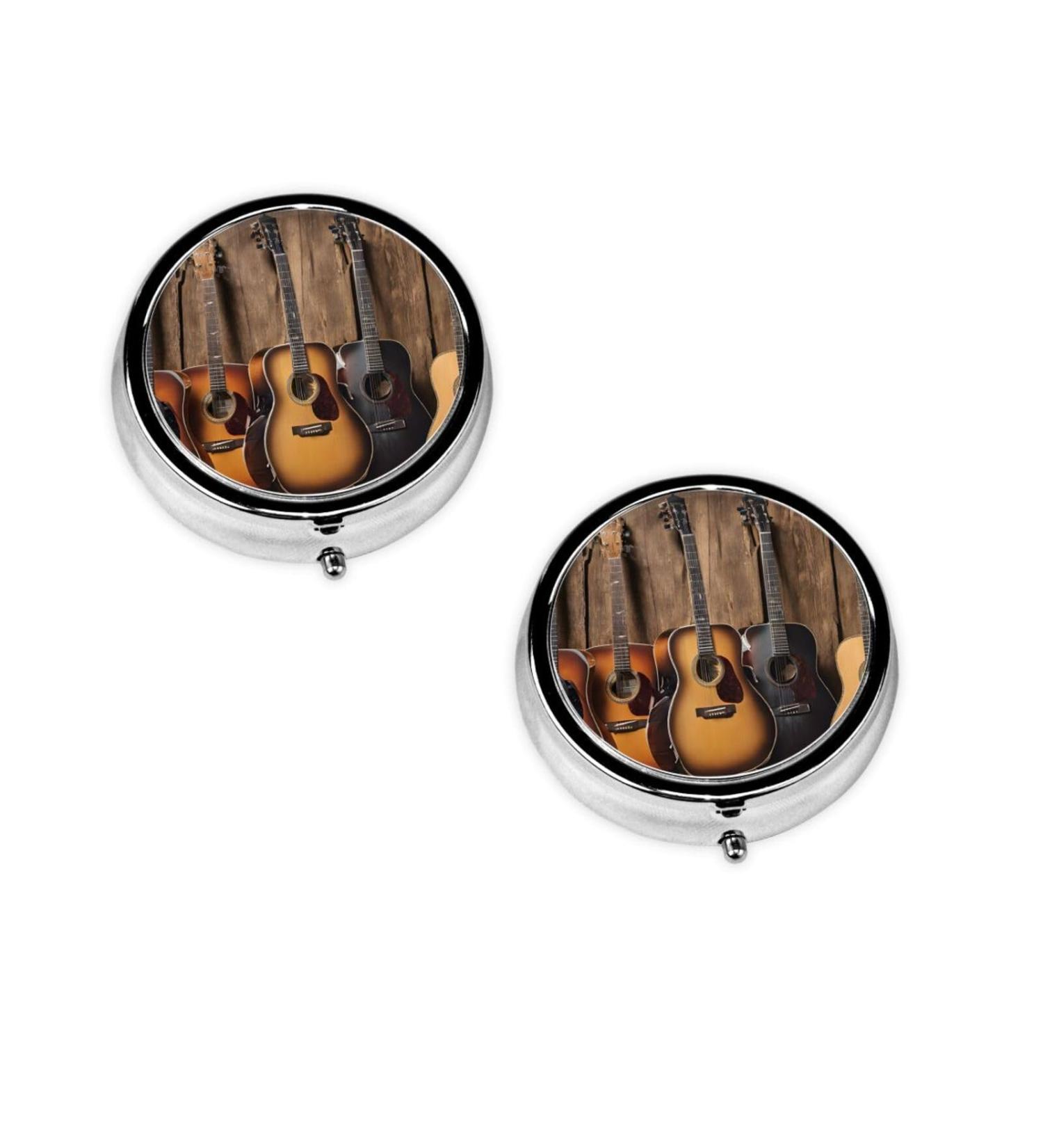 Buy Guitar Bass Mini Round Pill Box - 3 Compartment Portable Pill Organizer for Travel & Home Use - Buy Online on GoSupps.com