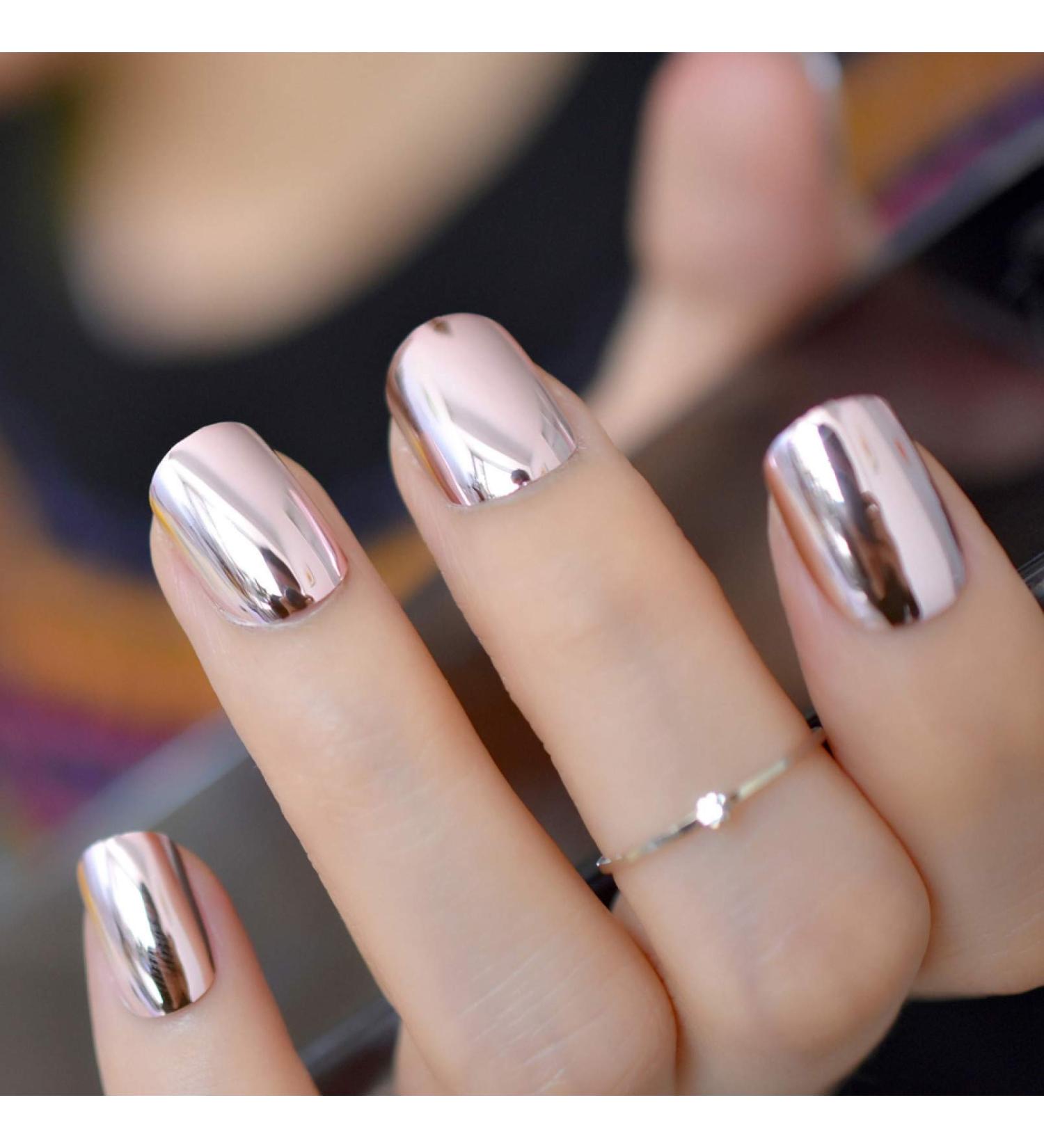 Urtjsdg artificial nails reflective mirror blue gray metal coating wrong artificial navy navy mlau acrylic metallic quadratical nail art tips without nail glue