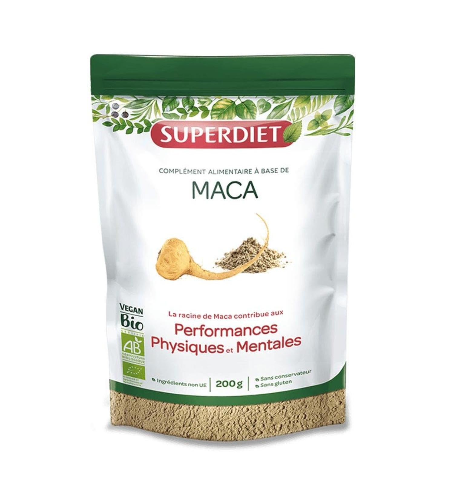 SUPERDIET - MACA ORGANIC -Physical and mental performance Couple health - Made in France -Paper bag with resealable zip-Powder 200g