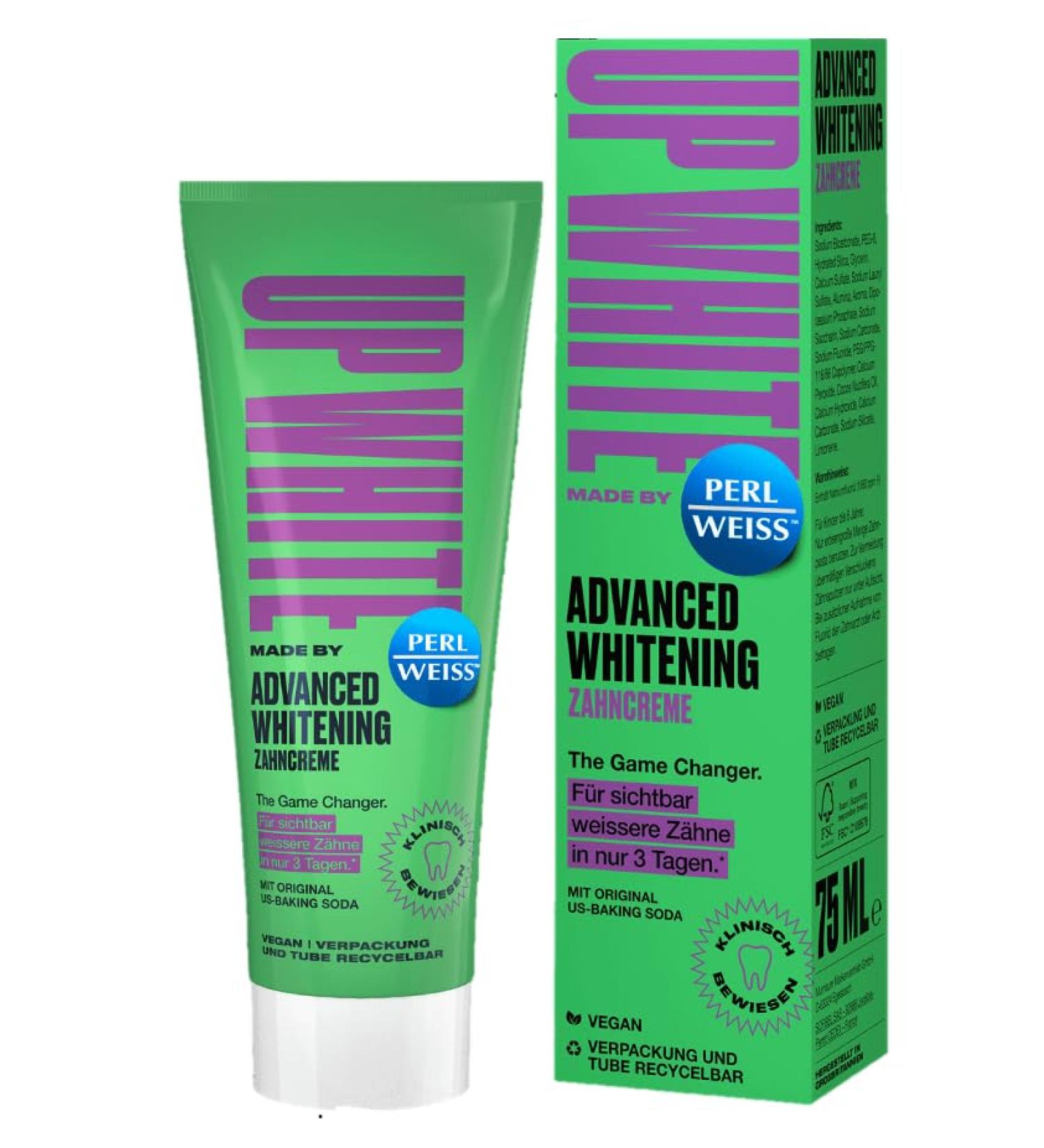 UP WHITE by PERLWEISS - Advanced Whitening Toothpaste with US Baking Soda Reduces Yellowing Gentle Cleansing 75ml - Shop Internationally - Buy Online on GoSupps.com
