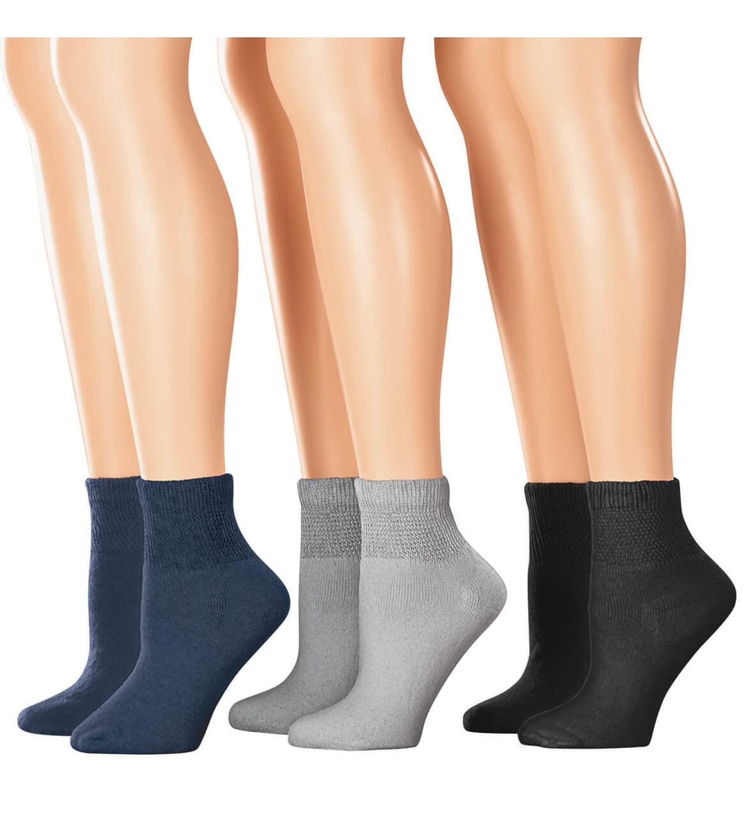 Silver StepsTM Quarter Cut Diabetic Socks 3 Pair - Large Black/Grey/Navy - Buy Online on GoSupps.com
