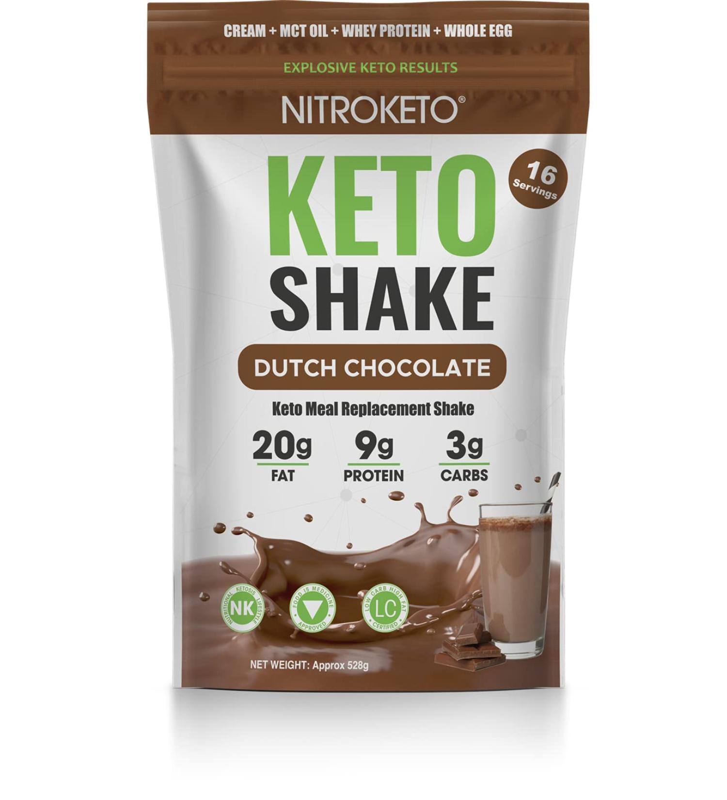NutriKeto KeTone Shake - Gourmet Dutch Chocolate- Low Carb/High Fat (LCHF) - Ketogenic Diet - 16 Servings