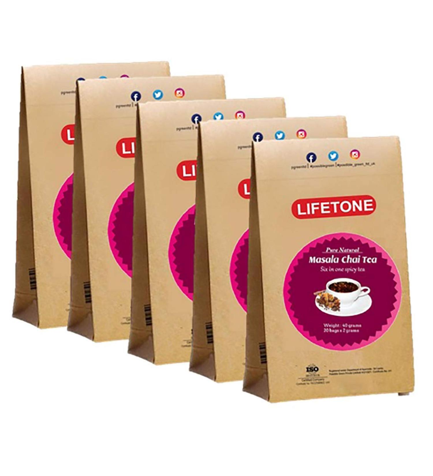 lifetone the tea for better life Masala Chai | Fine Blend with Ceylon BOP | Cinnamon Cardamom Ginger Pepper | Delicious Mix of 6 Spices | 60 TEABAGS