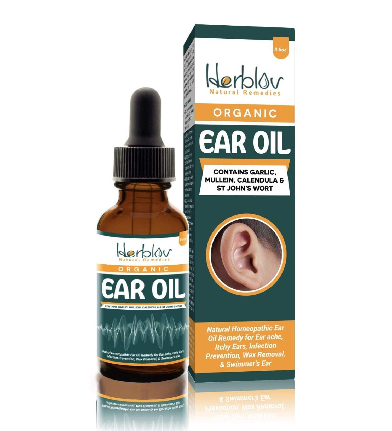 Organic Ear Oil for Infections - Natural Eardrops for Swimmer's Ear, Wax Removal & Pain Relief - Made in USA - Buy Online on GoSupps.com