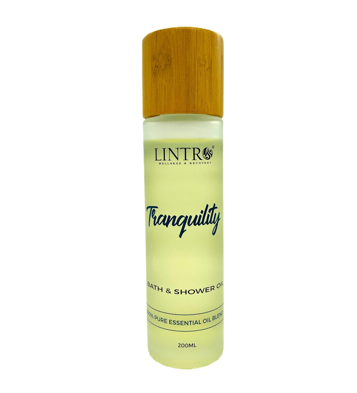 Lintro - Tranquility Bath & Shower Oil 200ml - 100% Natural - Soothing & Relaxing - Made with Pure Essential Oils Sweet Almond & Fractionated Coconut Oil - Buy Online on GoSupps.com