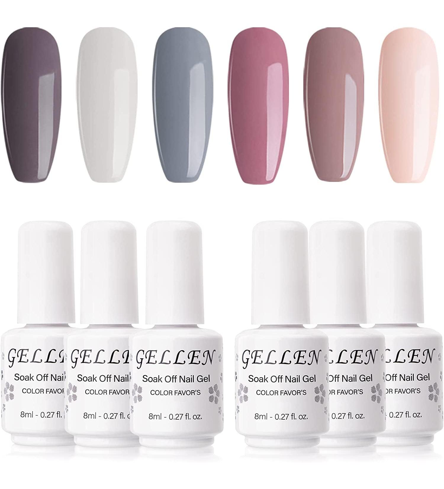 Gellen Gel Nail Polish Kit - 6 Nude Gray Colors Classic Pastels for Stunning Home Manicures - Best Gel Polish Set for Nail Art - Buy Online on GoSupps.com